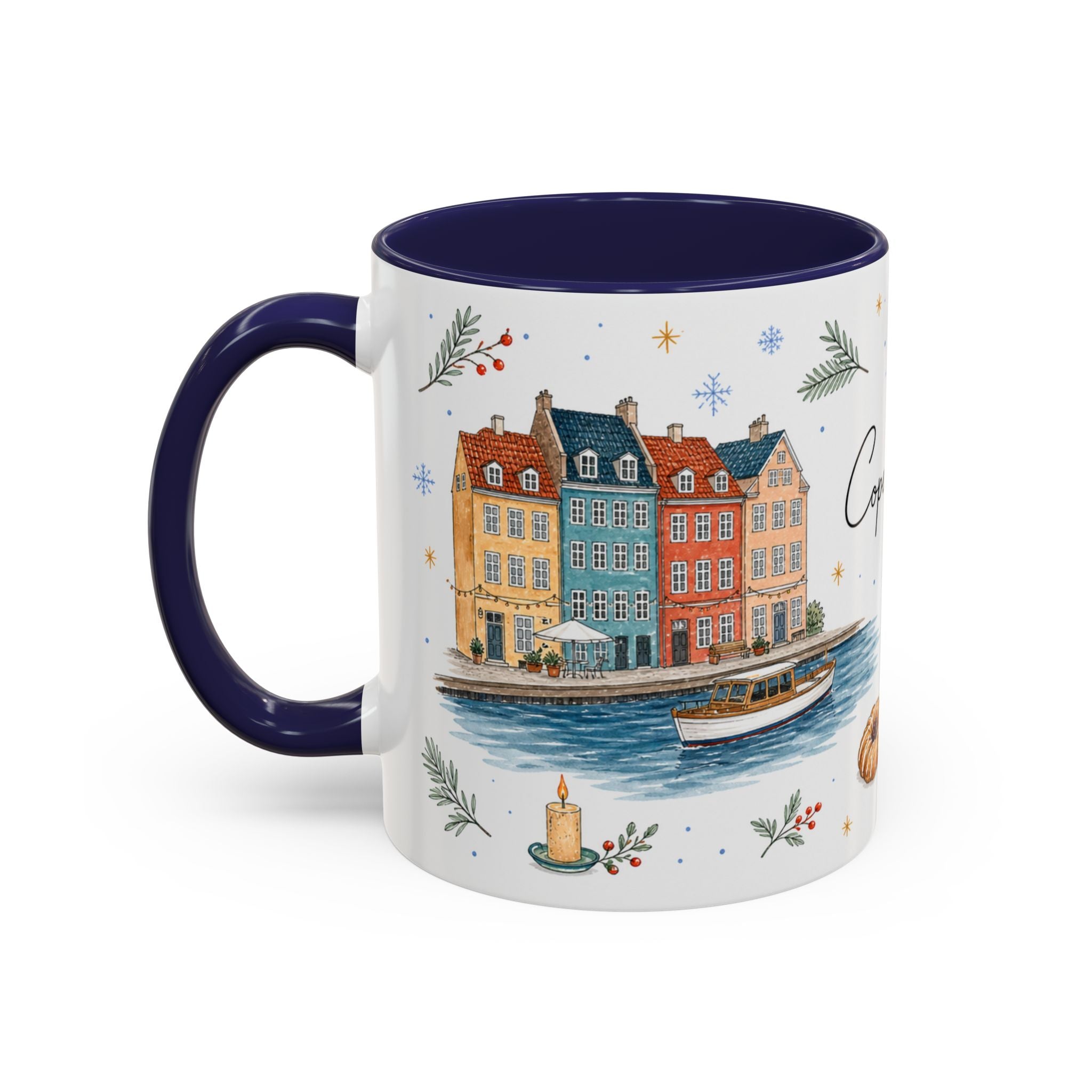 Copenhagen Christmas Mug | Watercolor Travel Souvenir | Holiday Gift | Accent Ceramic Coffee Cup 11oz 15oz