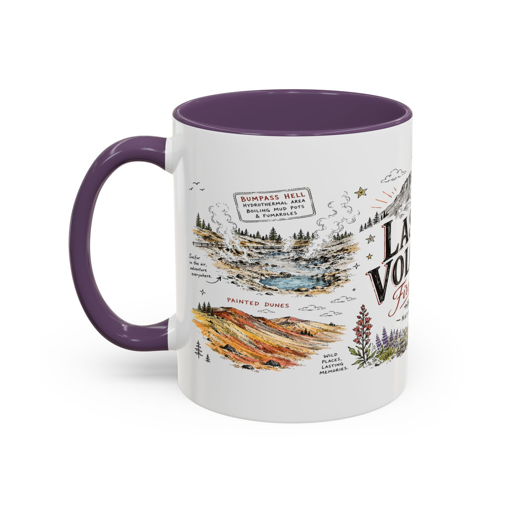 Lassen Volcanic National Park Coffee Mug | California Volcano Geothermal Hiking Gift | Accent Color Ceramic 11oz 15oz