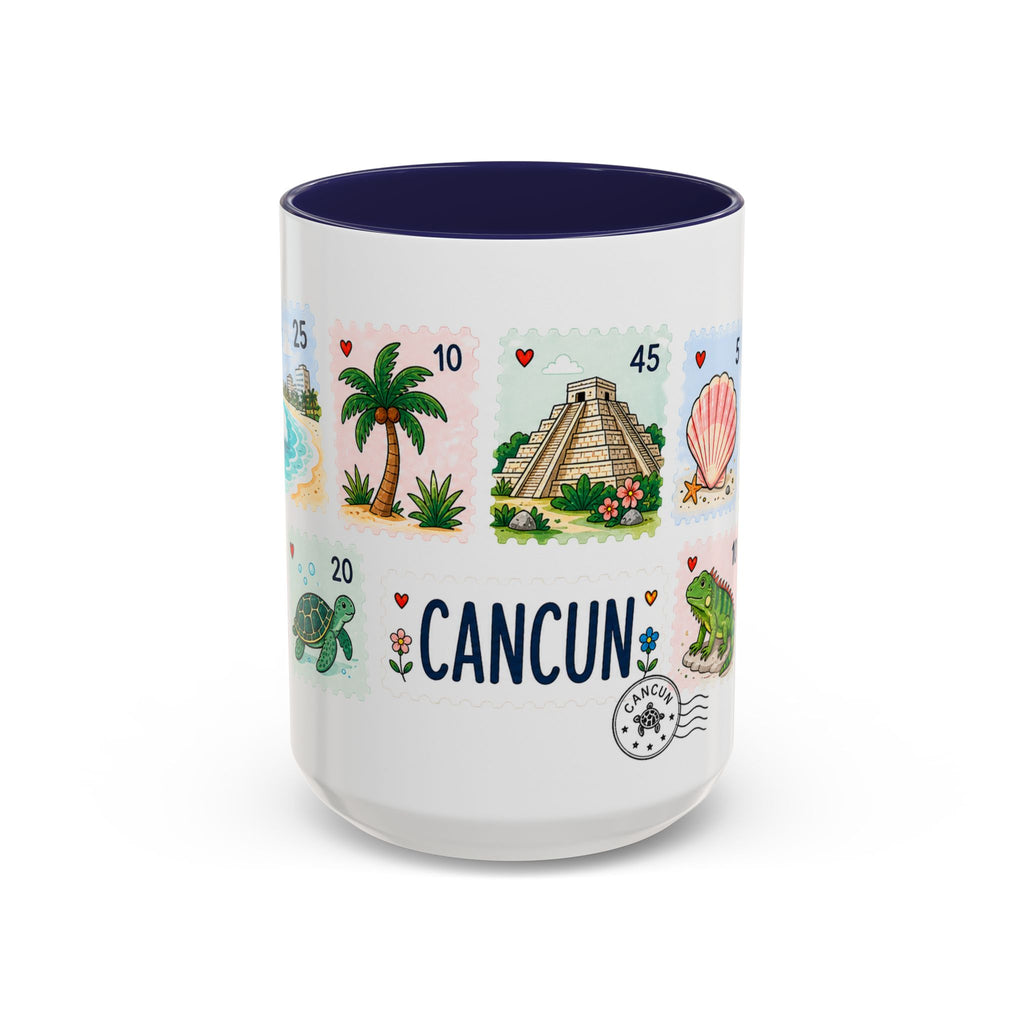 Cancun Coffee Mug | Postage Stamp Collage Mug | Travel Souvenir Accent Cup 11oz 15oz