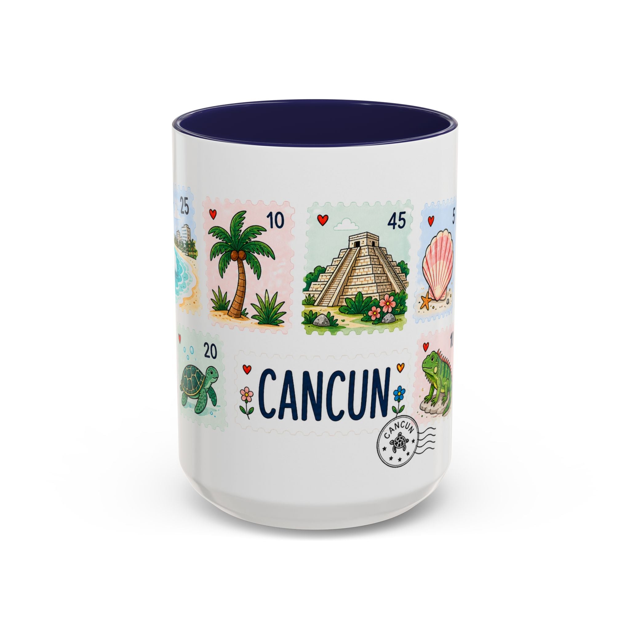 Cancun Coffee Mug | Postage Stamp Collage Mug | Travel Souvenir Accent Cup 11oz 15oz
