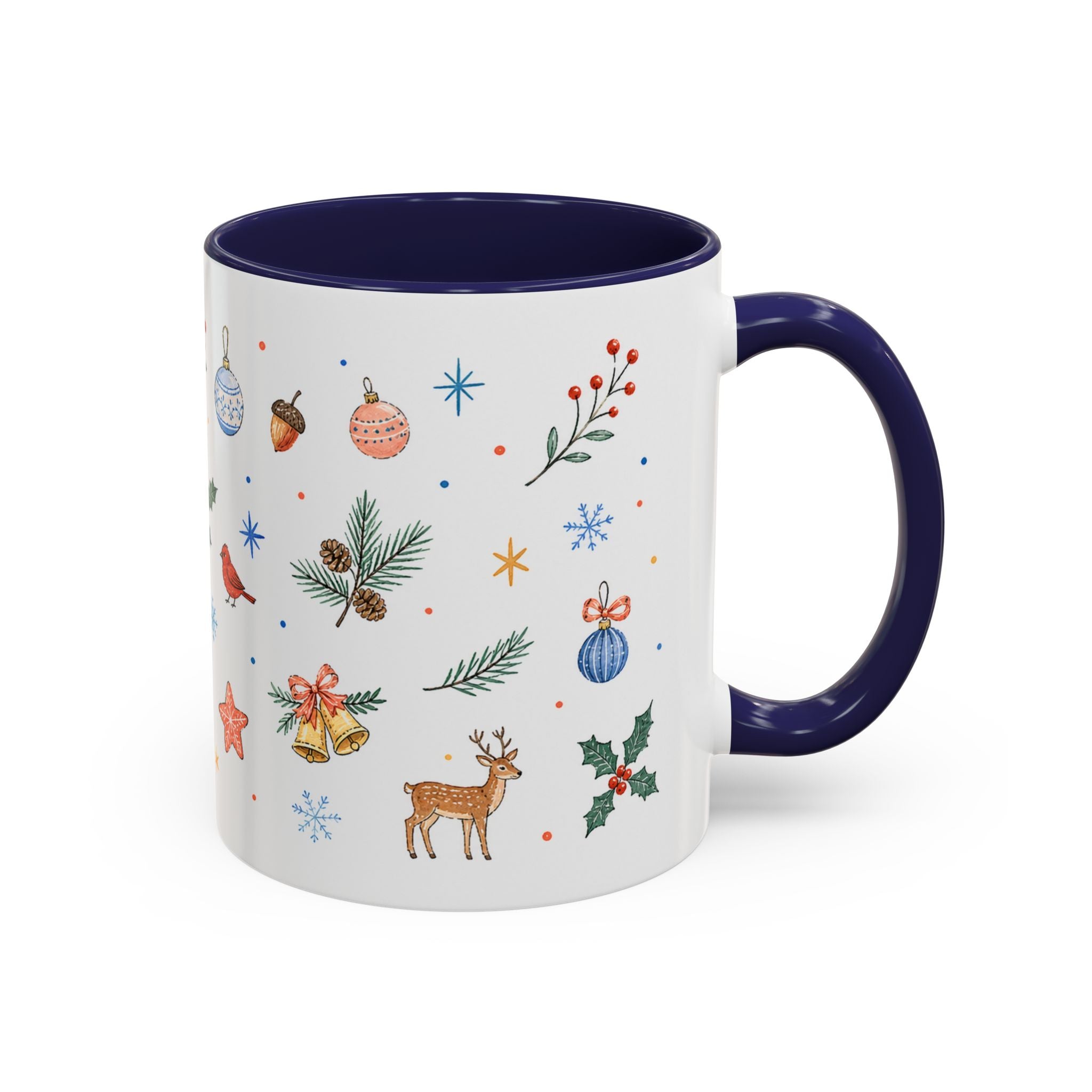 Woodland Christmas Mug | Deer Bird Watercolor Holiday Gift | Accent Cup 11oz 15oz