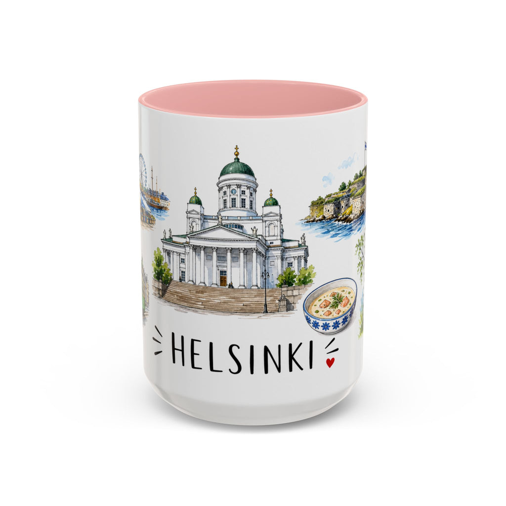 Helsinki Illustrated Travel Mug | City Souvenir Accent Coffee Mug | 11oz 15oz Ceramic Cup