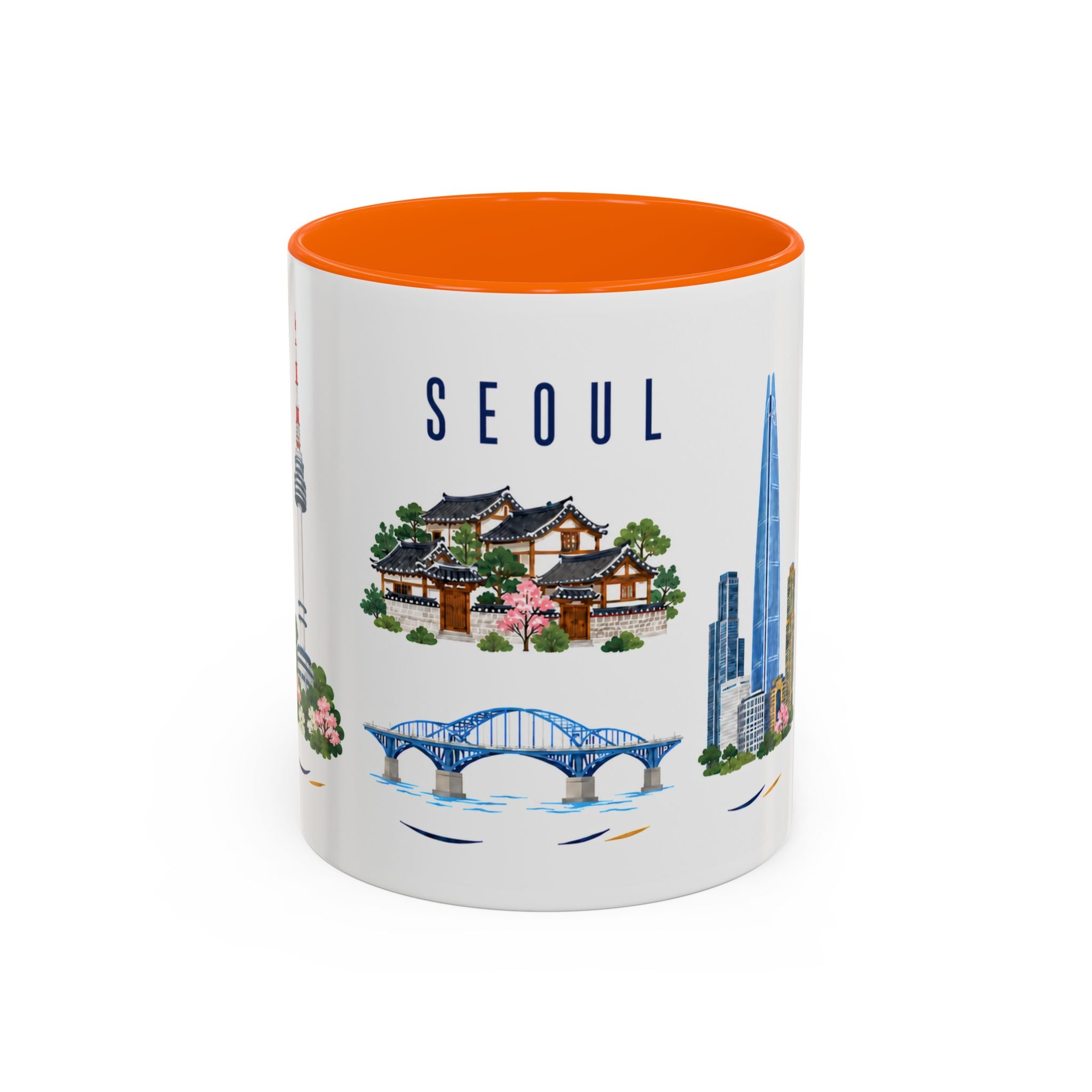 Seoul Coffee Mug | South Korea Travel Souvenir | Porcelain Decal City Gift | 11oz 15oz Accent Mug