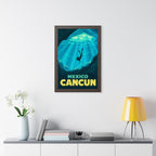 Cancún Cenote Mexico Framed Poster | Vintage Travel Wall Art | Black Walnut White Frame | 16x24 20x30