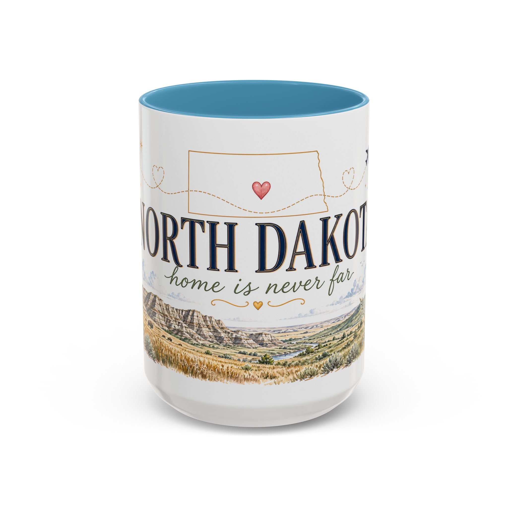 North Dakota State Map Mug | Prairie Rose Botanical Accent Coffee Cup