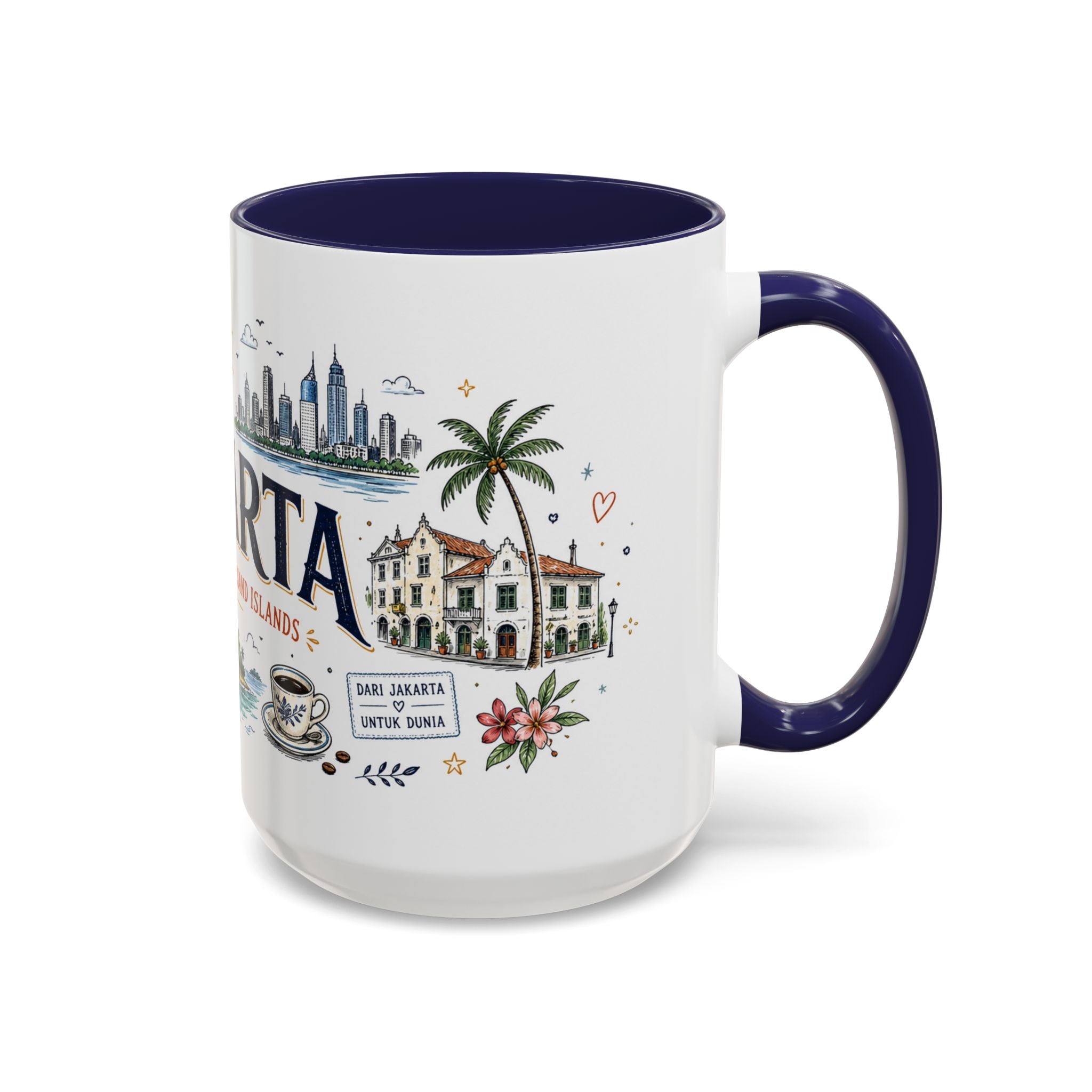 Jakarta Coffee Mug | Indonesia Souvenir Travel Gift | Accent Color Ceramic 11oz 15oz