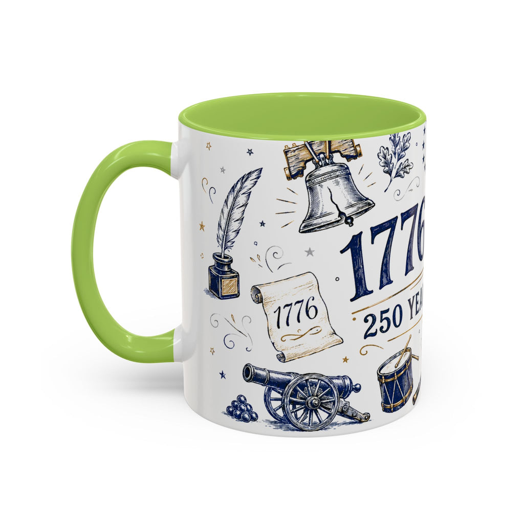 America 250 Coffee Mug | 1776-2026 Patriotic 4th of July Gift | Accent Color Ceramic 11oz 15oz