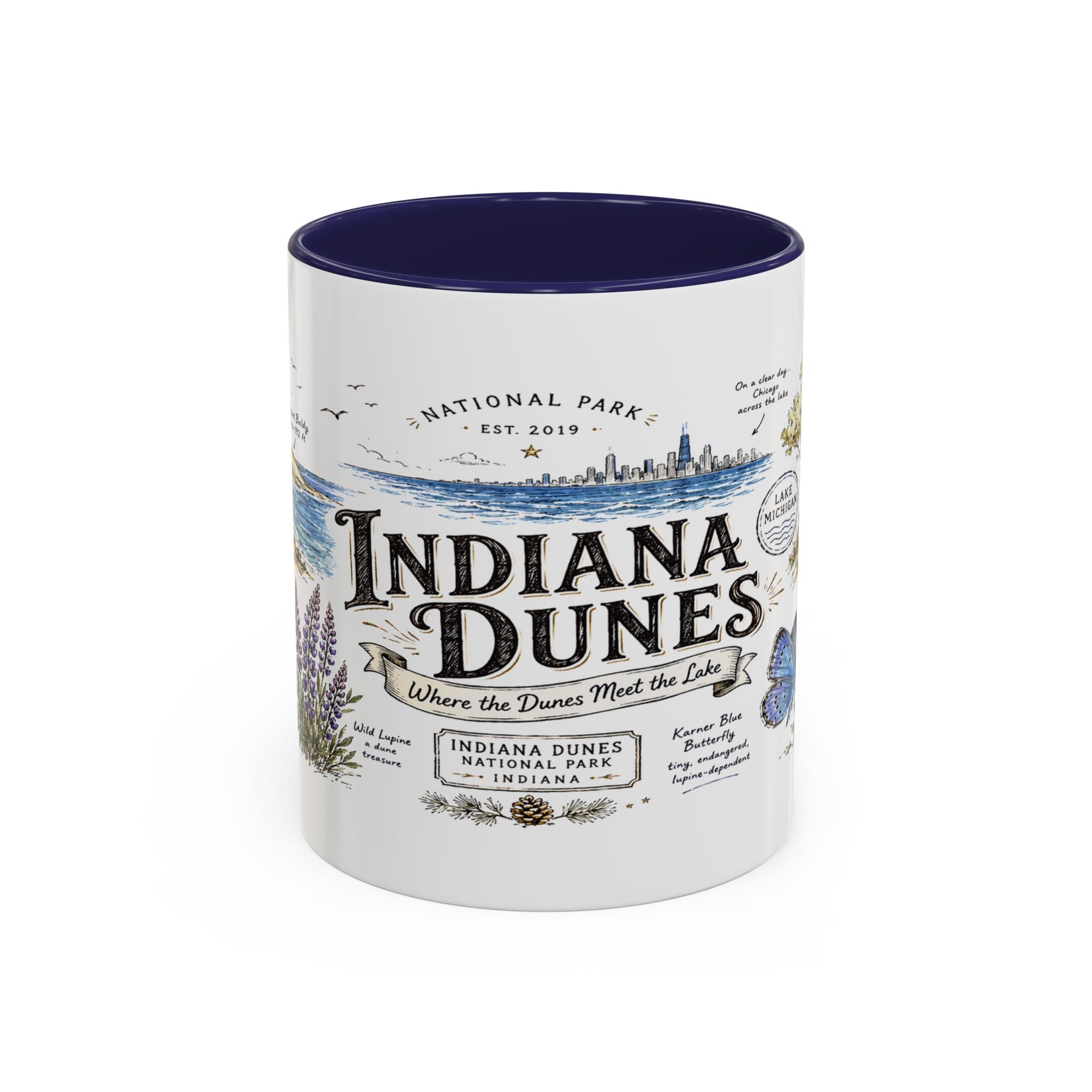 Indiana Dunes National Park Coffee Mug | Indiana Lake Michigan Beach Gift | Accent Color Ceramic 11oz 15oz