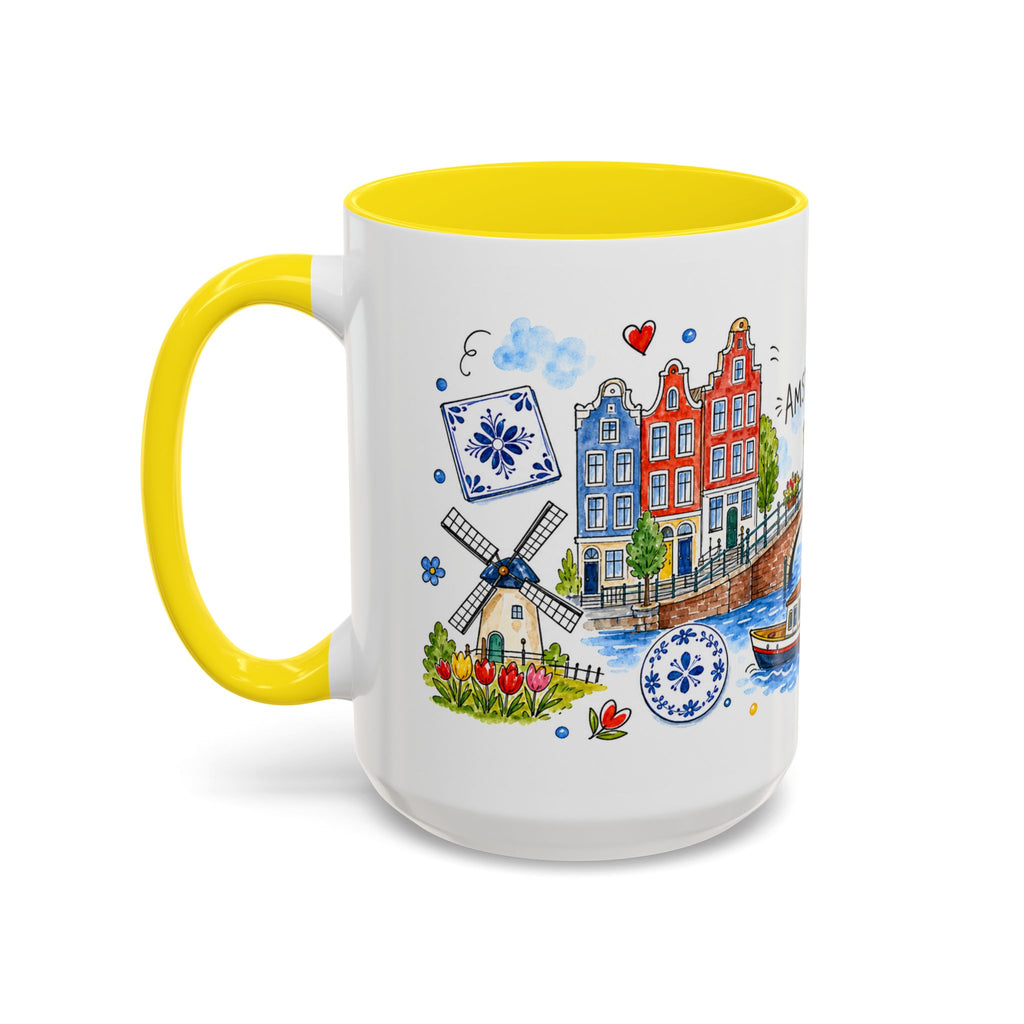 Amsterdam Travel Mug | European City Souvenir Accent Coffee Mug | 11oz 15oz Ceramic Cup