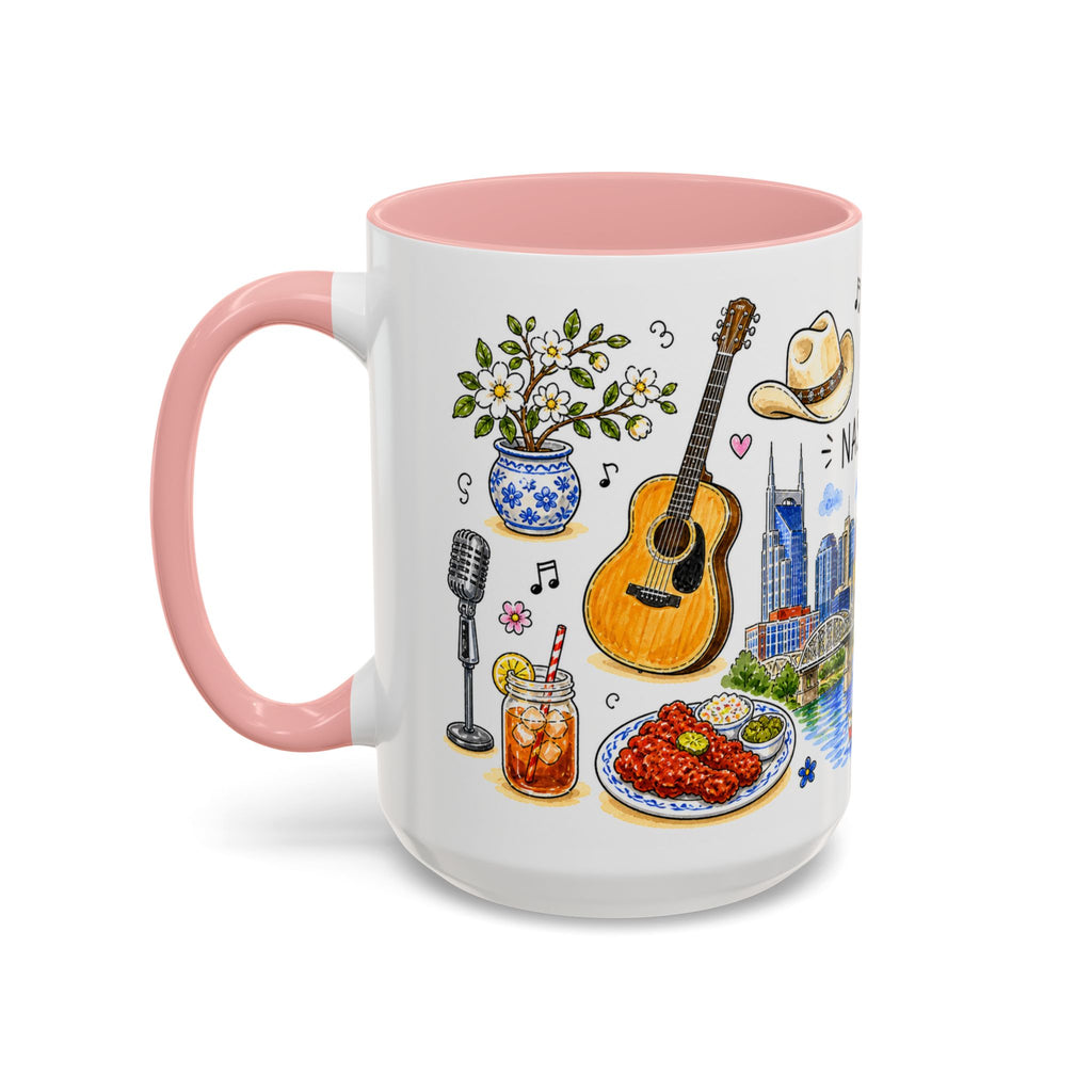 Nashville Illustrated Travel Mug | City Souvenir Accent Coffee Mug | 11oz 15oz Ceramic Cup