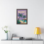 Maldives Beach Maldives Framed Poster | Vintage Travel Wall Art | Black Walnut White Frame | 16x24 20x30