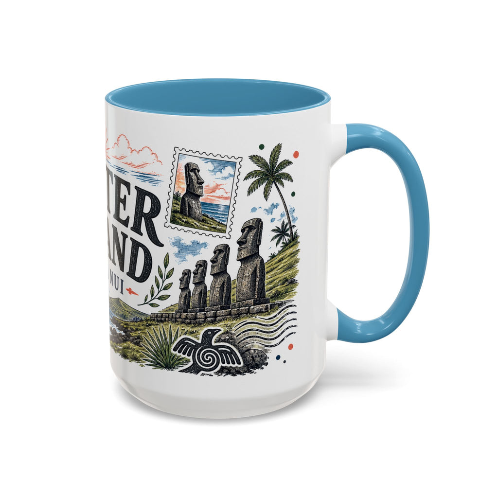 Easter Island Coffee Mug | Travel Destination Souvenir Gift | Accent Color Ceramic 11oz 15oz