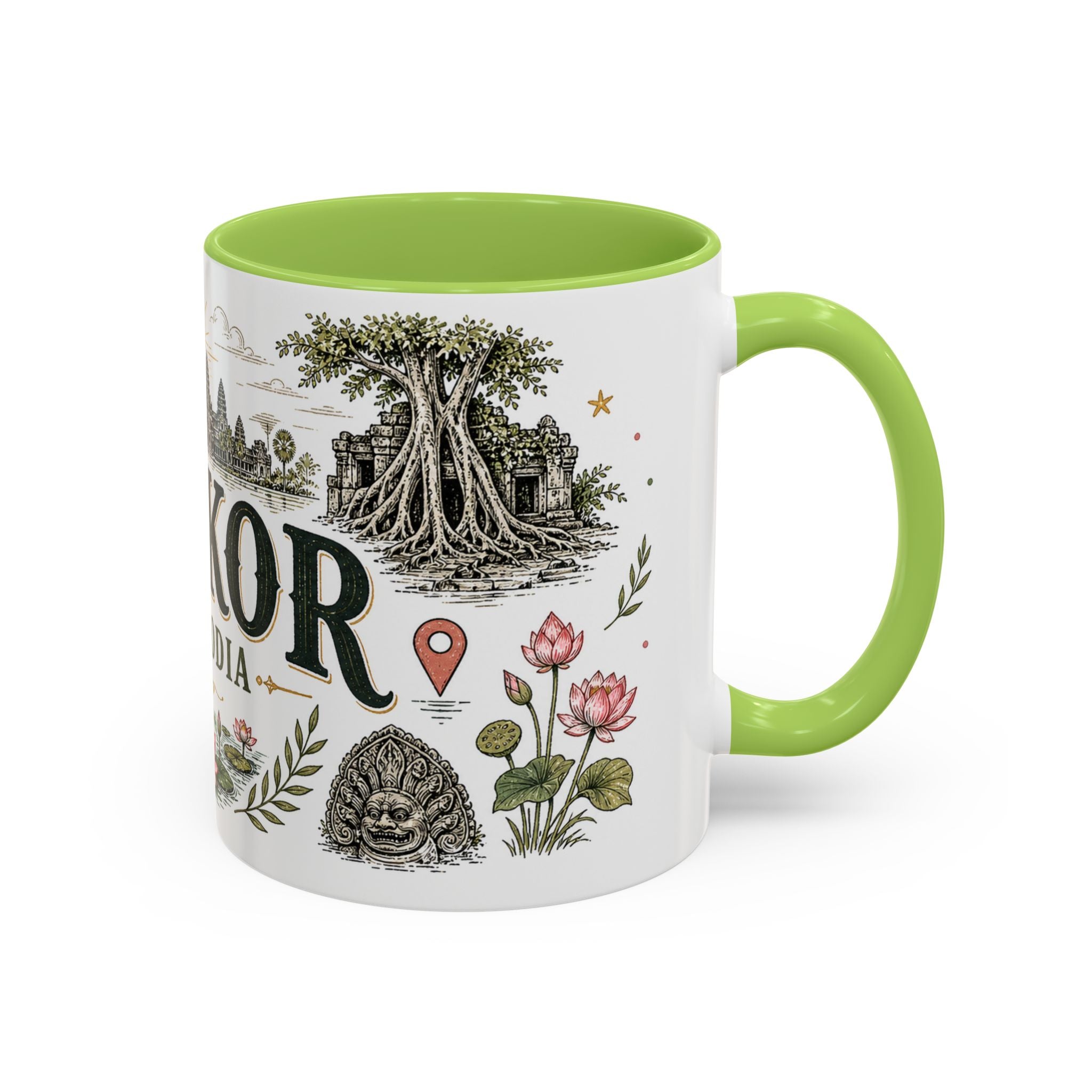 Angkor Coffee Mug | Travel Destination Souvenir Gift | Accent Color Ceramic 11oz 15oz
