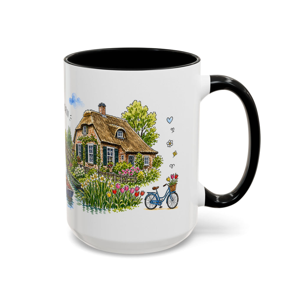 Giethoorn Illustrated Travel Mug | Netherlands Souvenir Accent Coffee Mug | 11oz 15oz Ceramic Cup