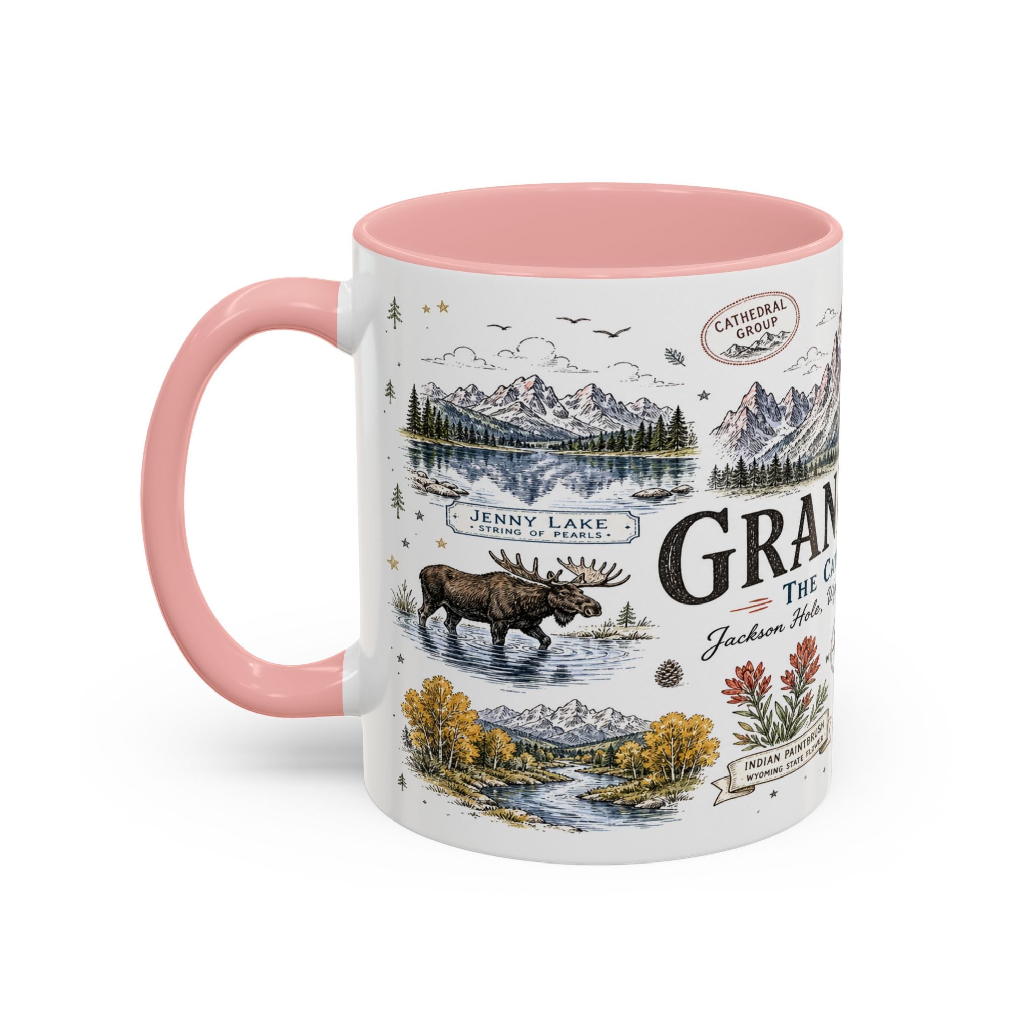 Grand Teton Coffee Mug | National Park Hiking Wyoming Gift | Accent Color Ceramic 11oz 15oz