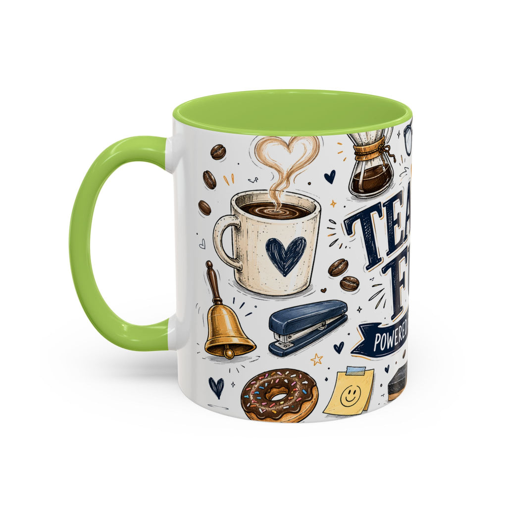 Teacher Fuel Coffee Mug | Powered by Coffee and Wine Funny Gift | Accent Color Ceramic 11oz 15oz