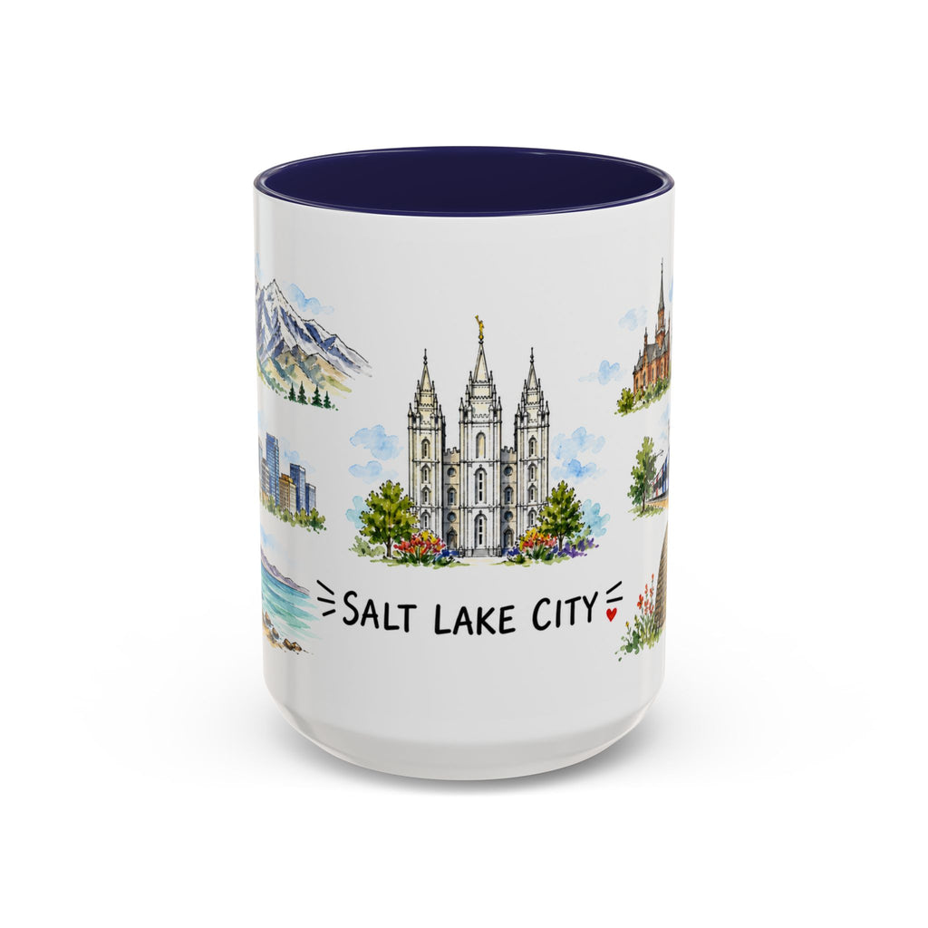 Salt Lake City Illustrated Travel Mug | City Souvenir Accent Coffee Mug | 11oz 15oz Ceramic Cup