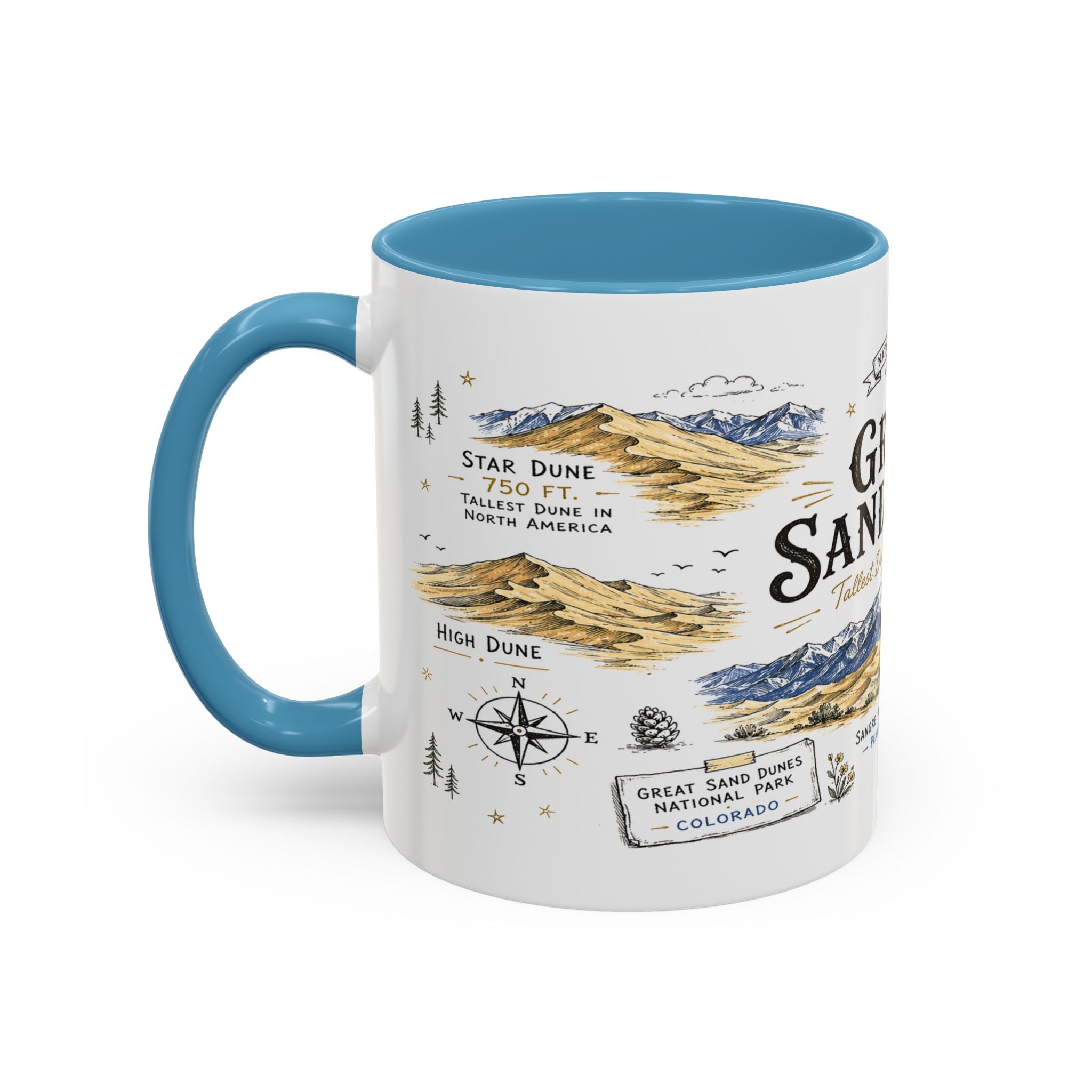 Great Sand Dunes National Park Coffee Mug | Colorado Desert Mountain Dunes Gift | Accent Color Ceramic 11oz 15oz