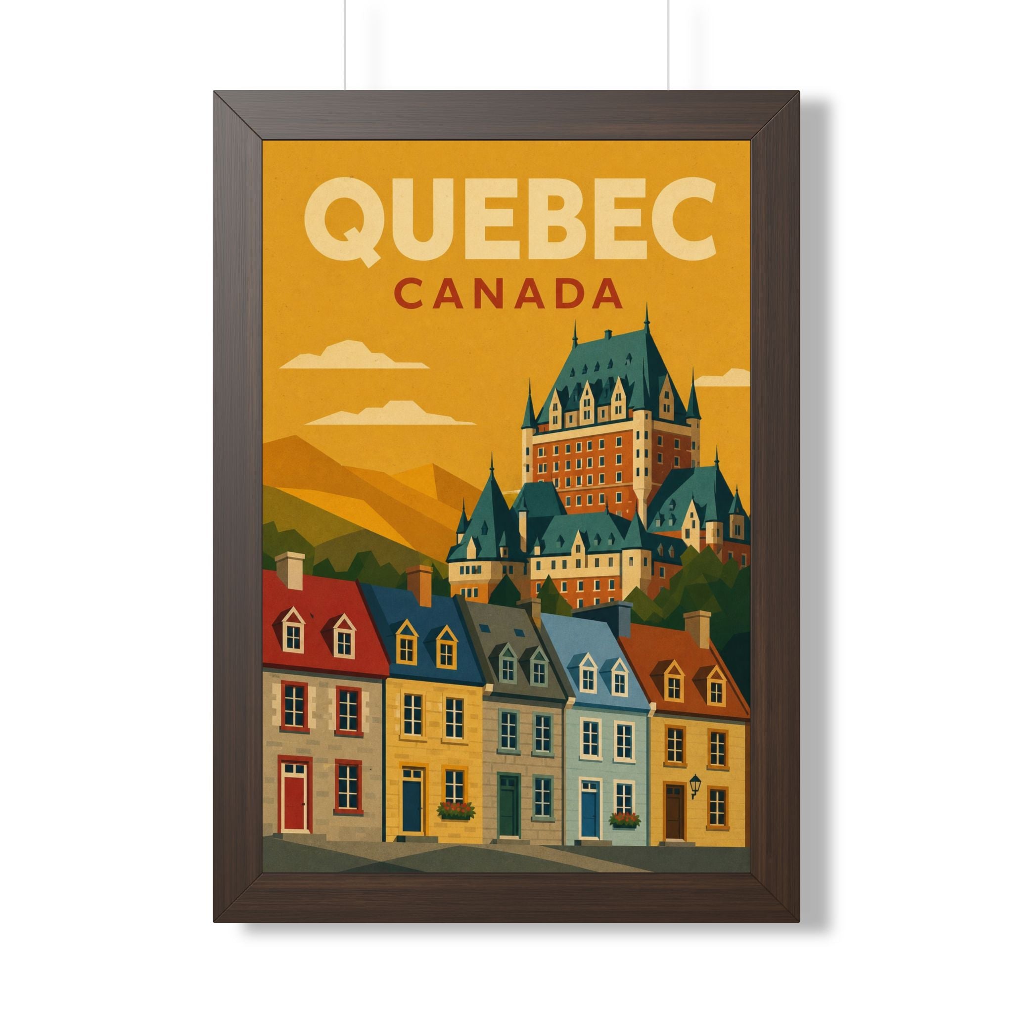 Québec City Canada Framed Poster | Vintage Travel Wall Art | Black Walnut White Frame | 16x24 20x30