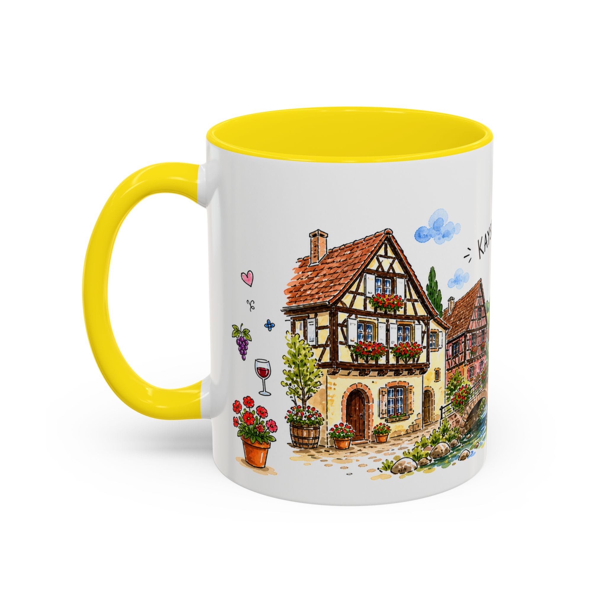 Kaysersberg Illustrated Travel Mug | France Souvenir Accent Coffee Mug | 11oz 15oz Ceramic Cup