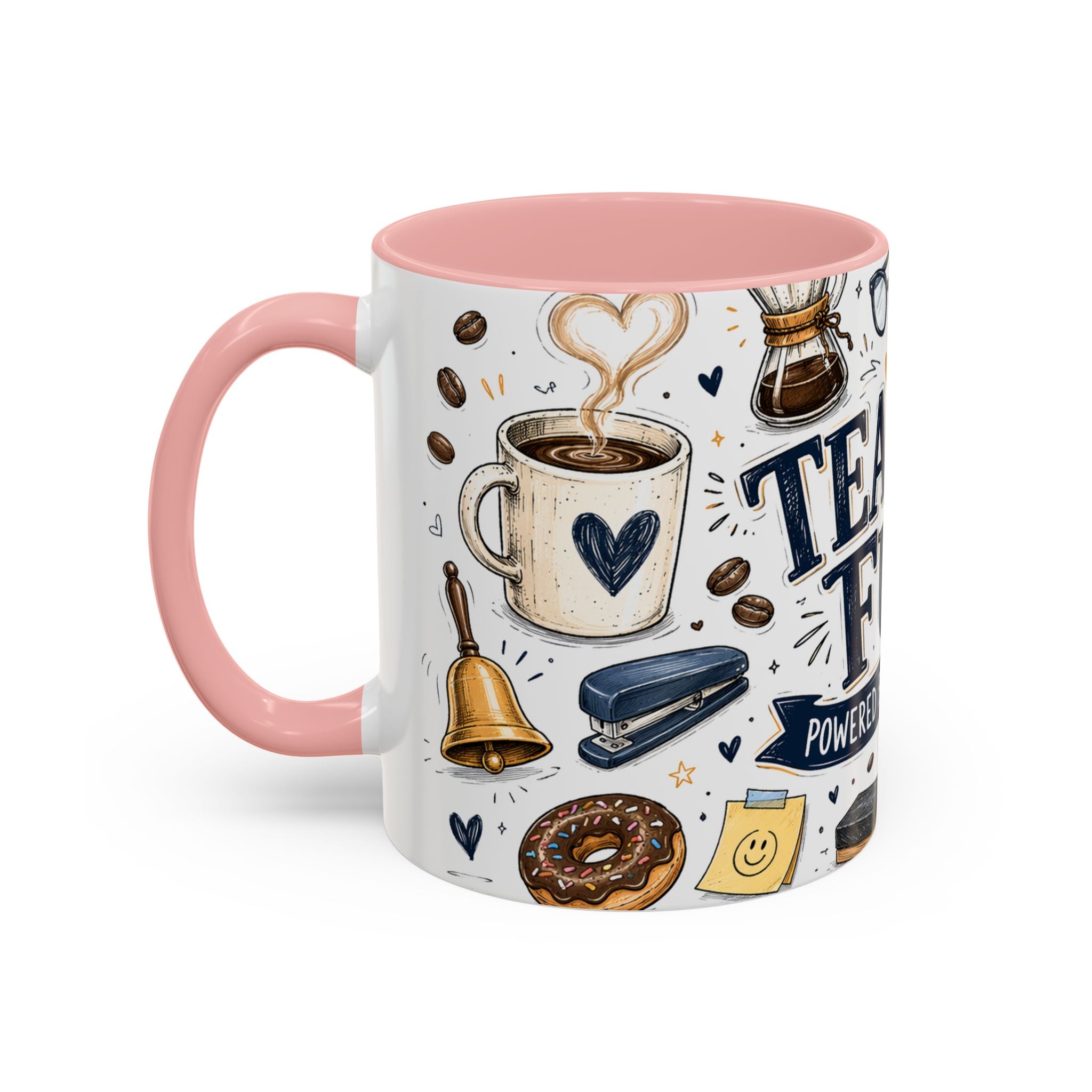 Teacher Fuel Coffee Mug | Powered by Coffee and Wine Funny Gift | Accent Color Ceramic 11oz 15oz