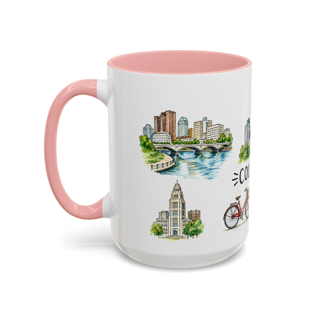 Columbus Illustrated Travel Mug | City Souvenir Accent Coffee Mug | 11oz 15oz Ceramic Cup