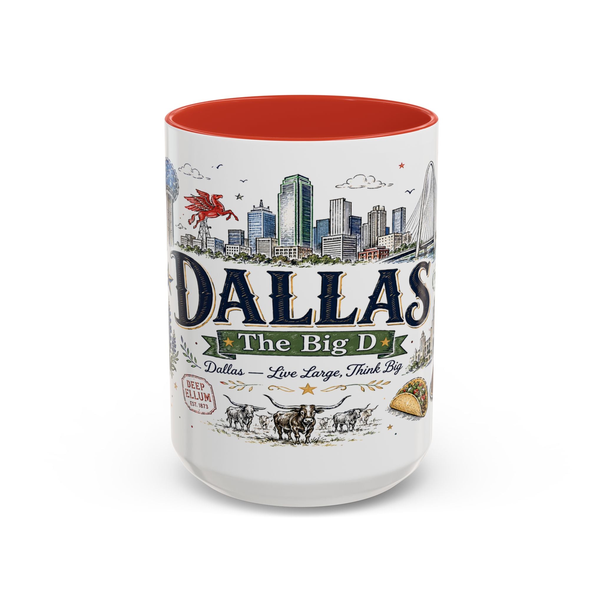 Dallas Coffee Mug | Texas Souvenir City Gift | Accent Color Ceramic 11oz 15oz