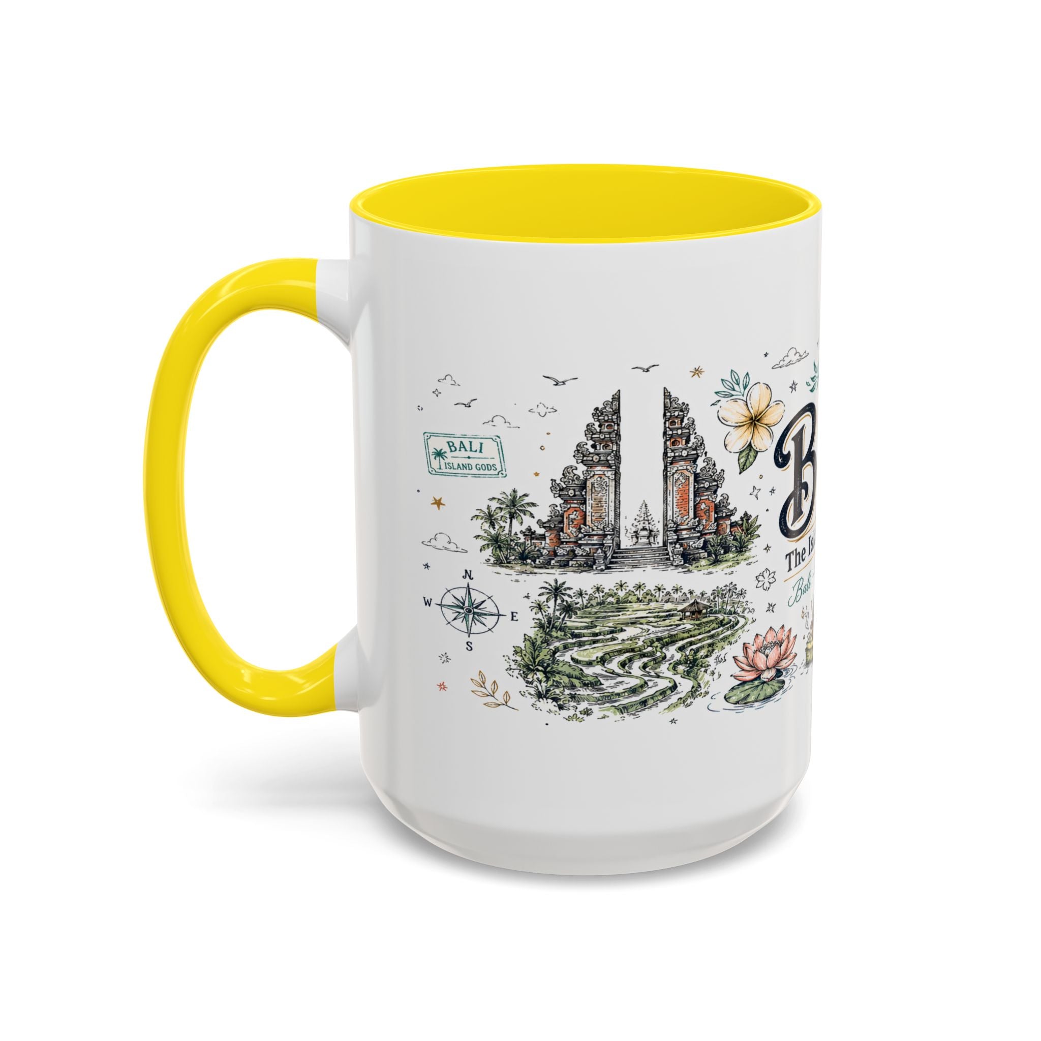Bali Coffee Mug | Indonesia Souvenir Travel Gift | Accent Color Ceramic 11oz 15oz