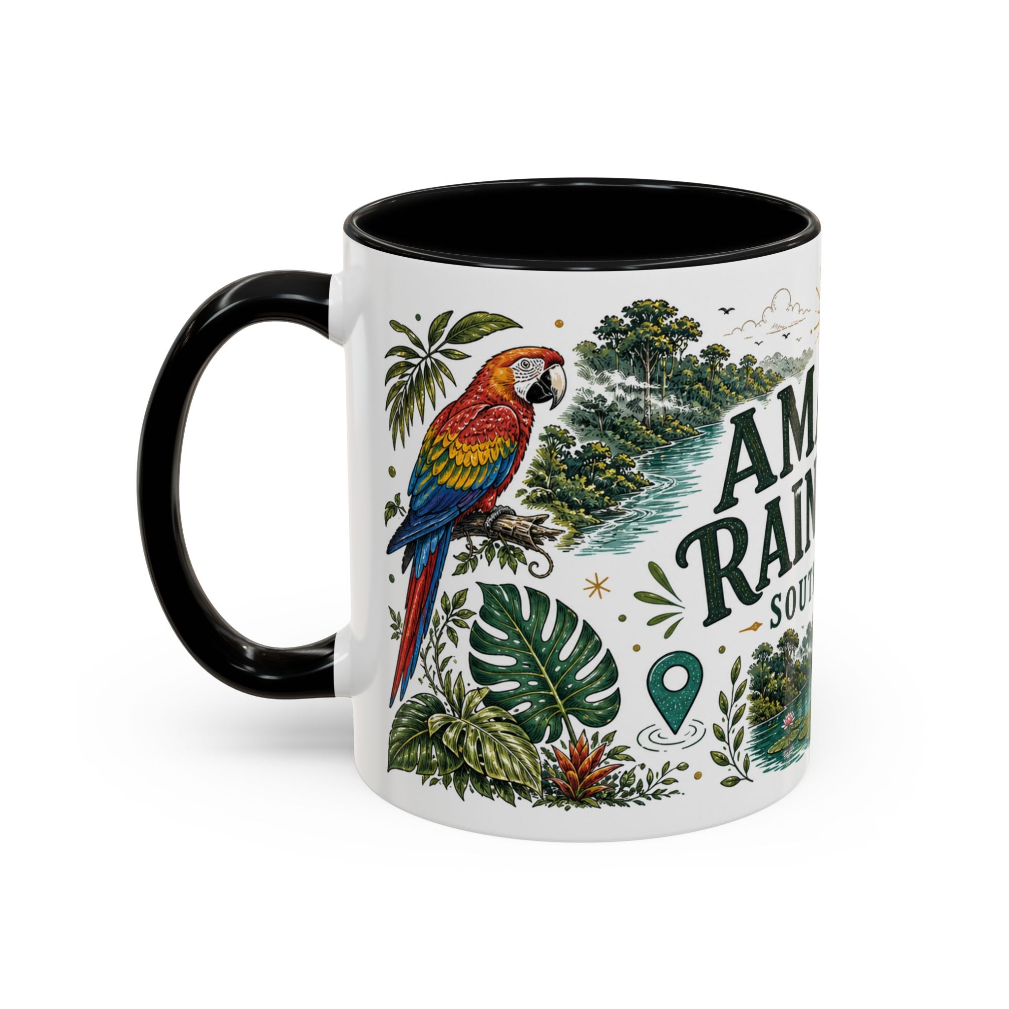 Amazon Rainforest Coffee Mug | Travel Destination Souvenir Gift | Accent Color Ceramic 11oz 15oz