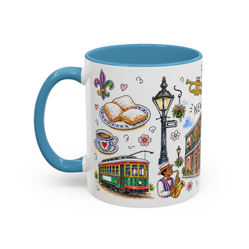 New Orleans Illustrated Travel Mug | City Souvenir Accent Coffee Mug | 11oz 15oz Ceramic Cup