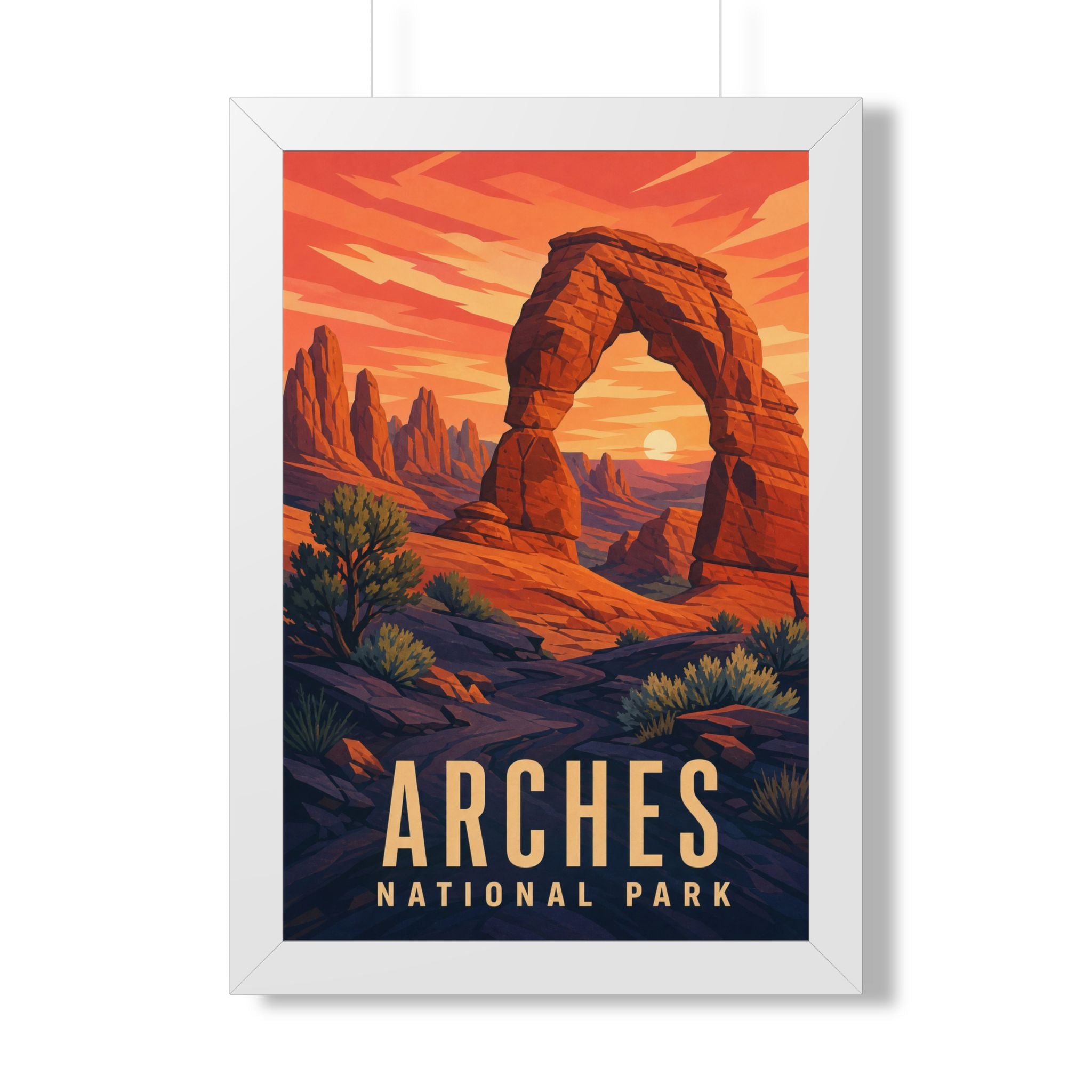 Arches National Park Framed Poster | Vintage Travel Wall Art | Black Walnut White Frame | 16x24 20x30