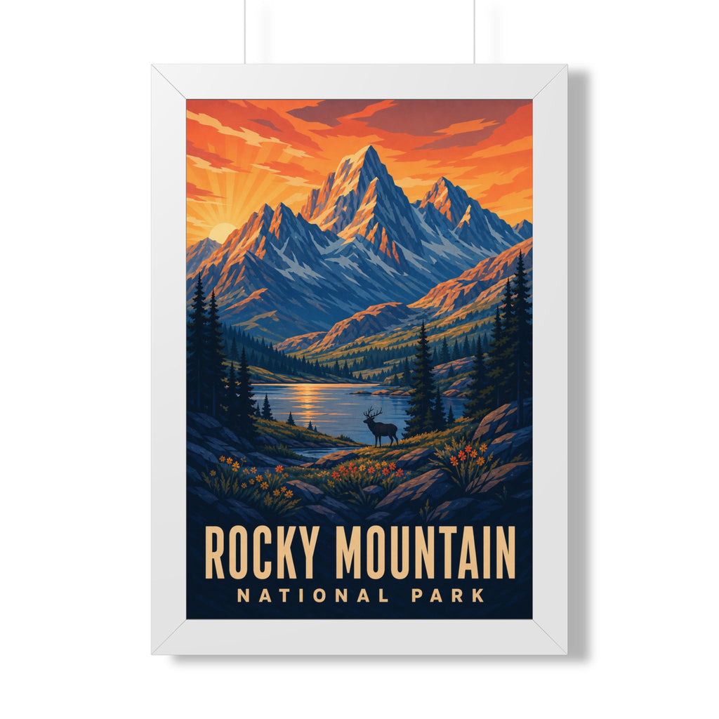 Rocky Mountain National Park Framed Poster | Vintage Travel Wall Art | Black Walnut White Frame | 16x24 20x30