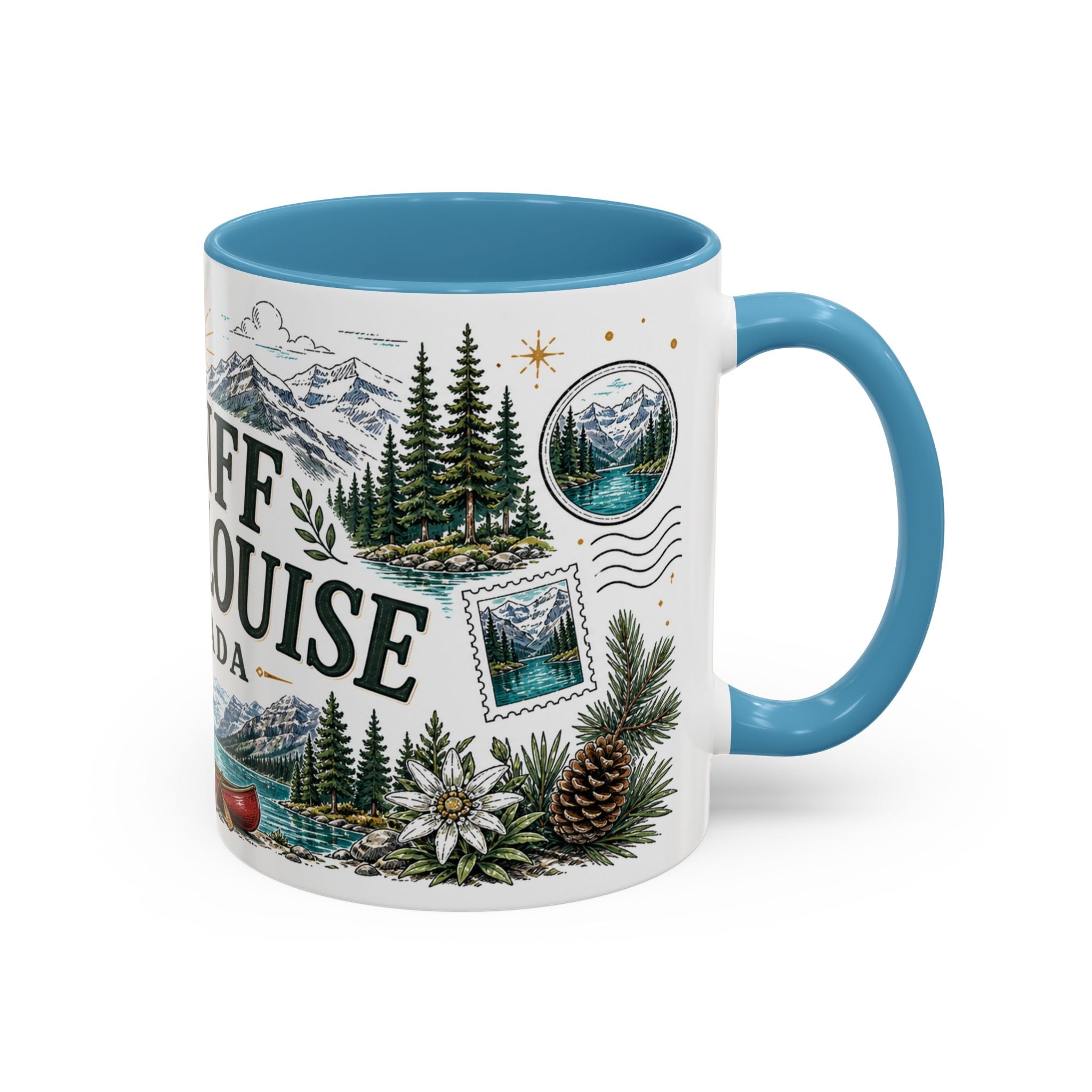 Banff Lake Louise Coffee Mug | Travel Destination Souvenir Gift | Accent Color Ceramic 11oz 15oz