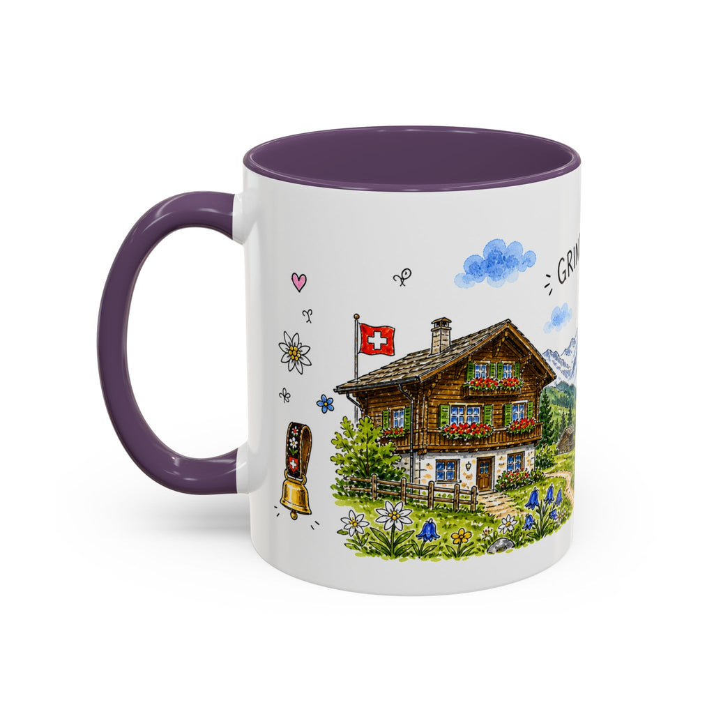 Grindelwald Illustrated Travel Mug | Switzerland Souvenir Accent Coffee Mug | 11oz 15oz Ceramic Cup