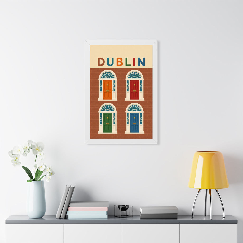 Dublin Georgian Doors Ireland Framed Poster | Vintage Travel Wall Art | Black Walnut White Frame | 16x24 20x30