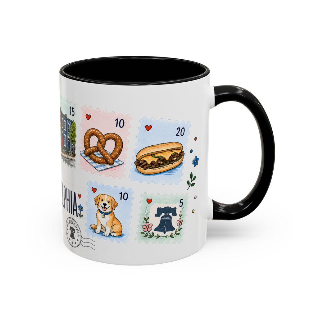Philadelphia Coffee Mug | Postage Stamp Collage Mug | Travel Souvenir Accent Cup 11oz 15oz