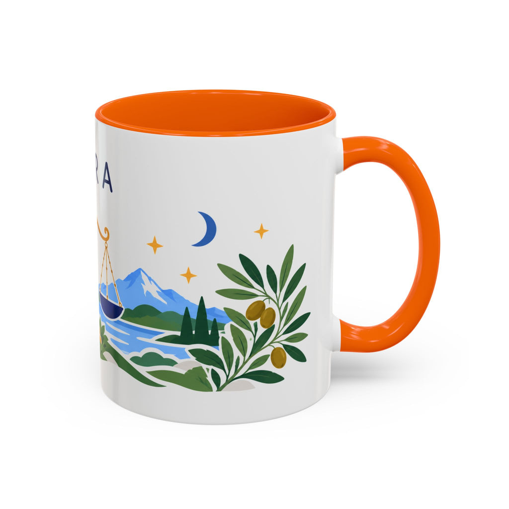 Libra Zodiac Coffee Mug | Scales and Rose Design | Astrology Birthday Gift | 11 oz 15 oz Ceramic Accent Mug