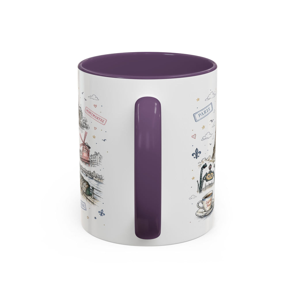 Paris Coffee Mug | France Souvenir Travel Gift | Accent Color Ceramic 11oz 15oz