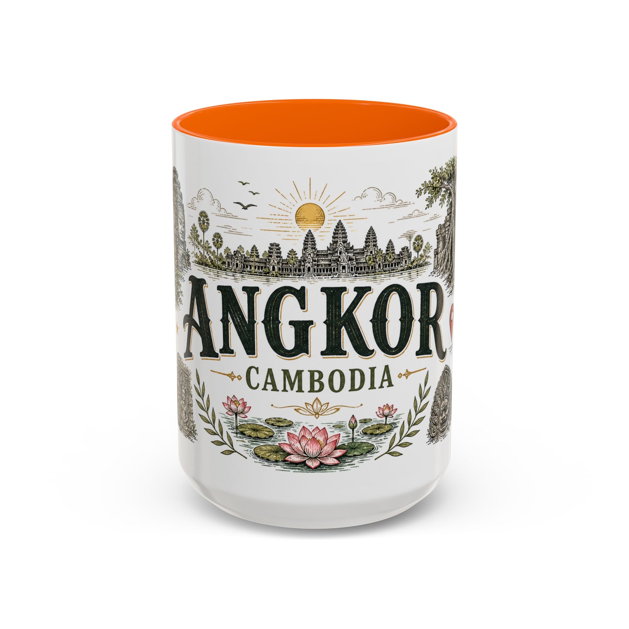 Angkor Coffee Mug | Travel Destination Souvenir Gift | Accent Color Ceramic 11oz 15oz