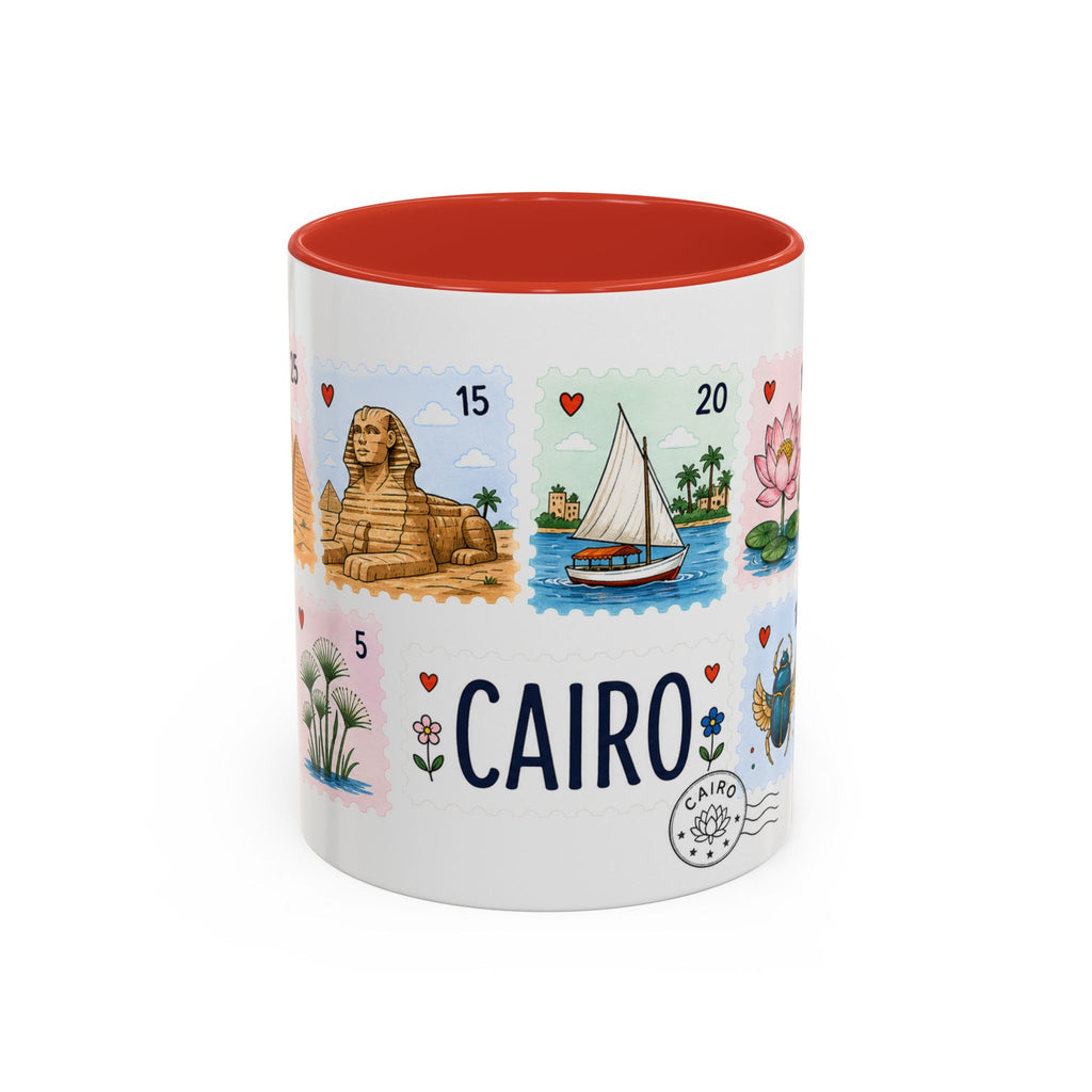 Cairo Coffee Mug | Postage Stamp Collage Mug | Travel Souvenir Accent Cup 11oz 15oz