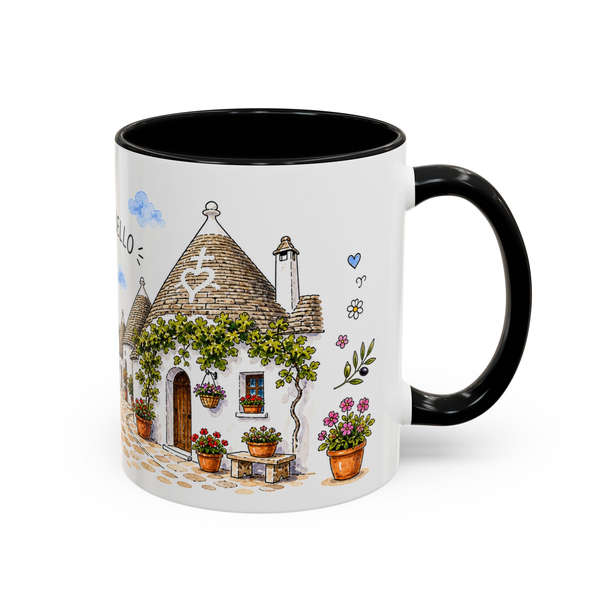 Alberobello Illustrated Travel Mug | Italy Souvenir Accent Coffee Mug | 11oz 15oz Ceramic Cup