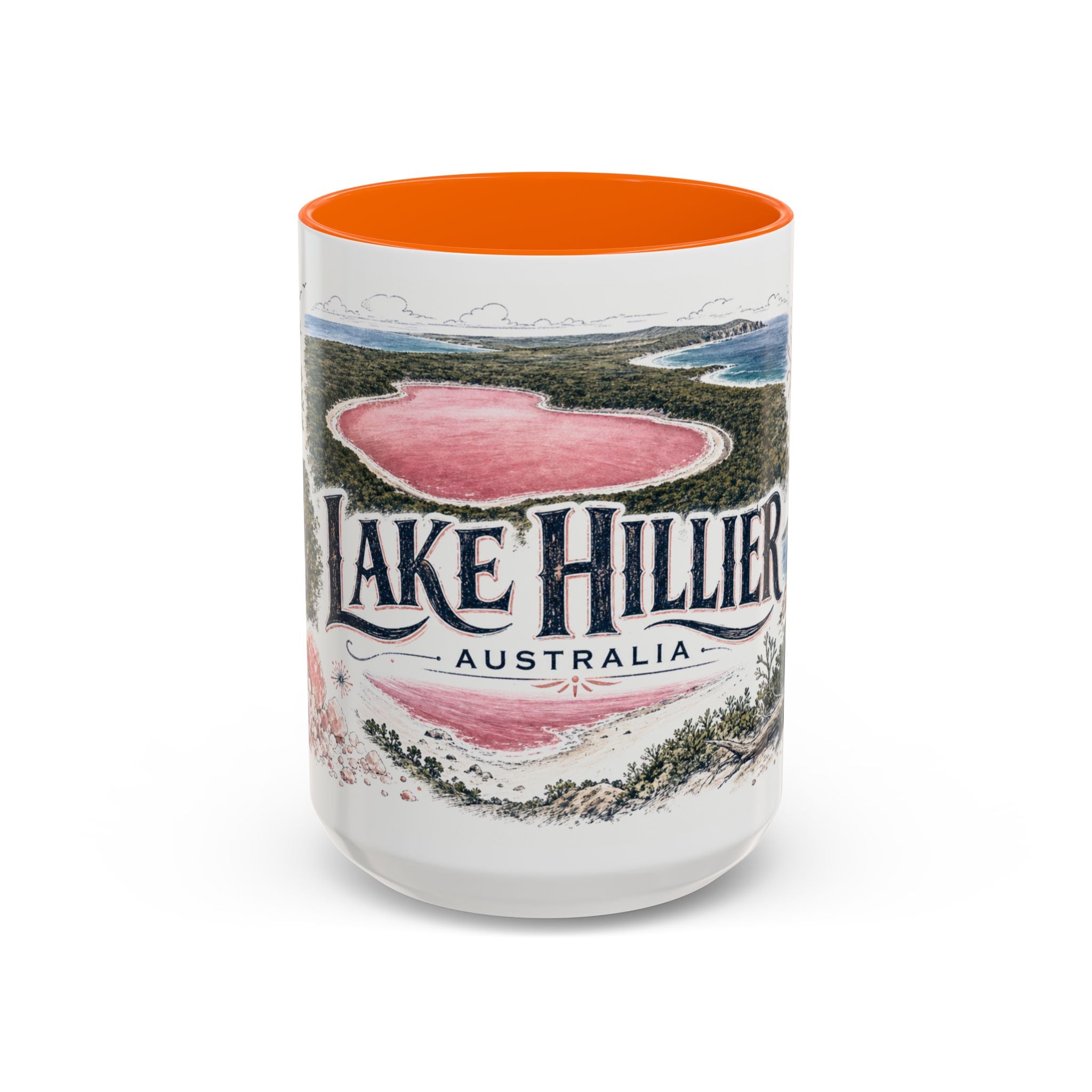Lake Hillier Mug, Australia Travel Souvenir, Bucket List Gift, Accent Ceramic Coffee Mug 11oz 15oz