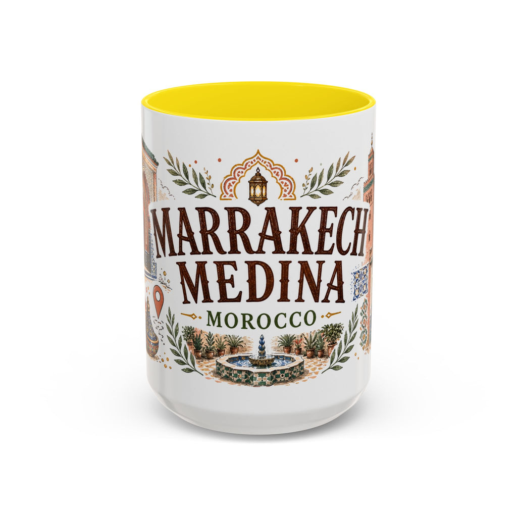 Marrakech Medina Coffee Mug | Travel Destination Souvenir Gift | Accent Color Ceramic 11oz 15oz