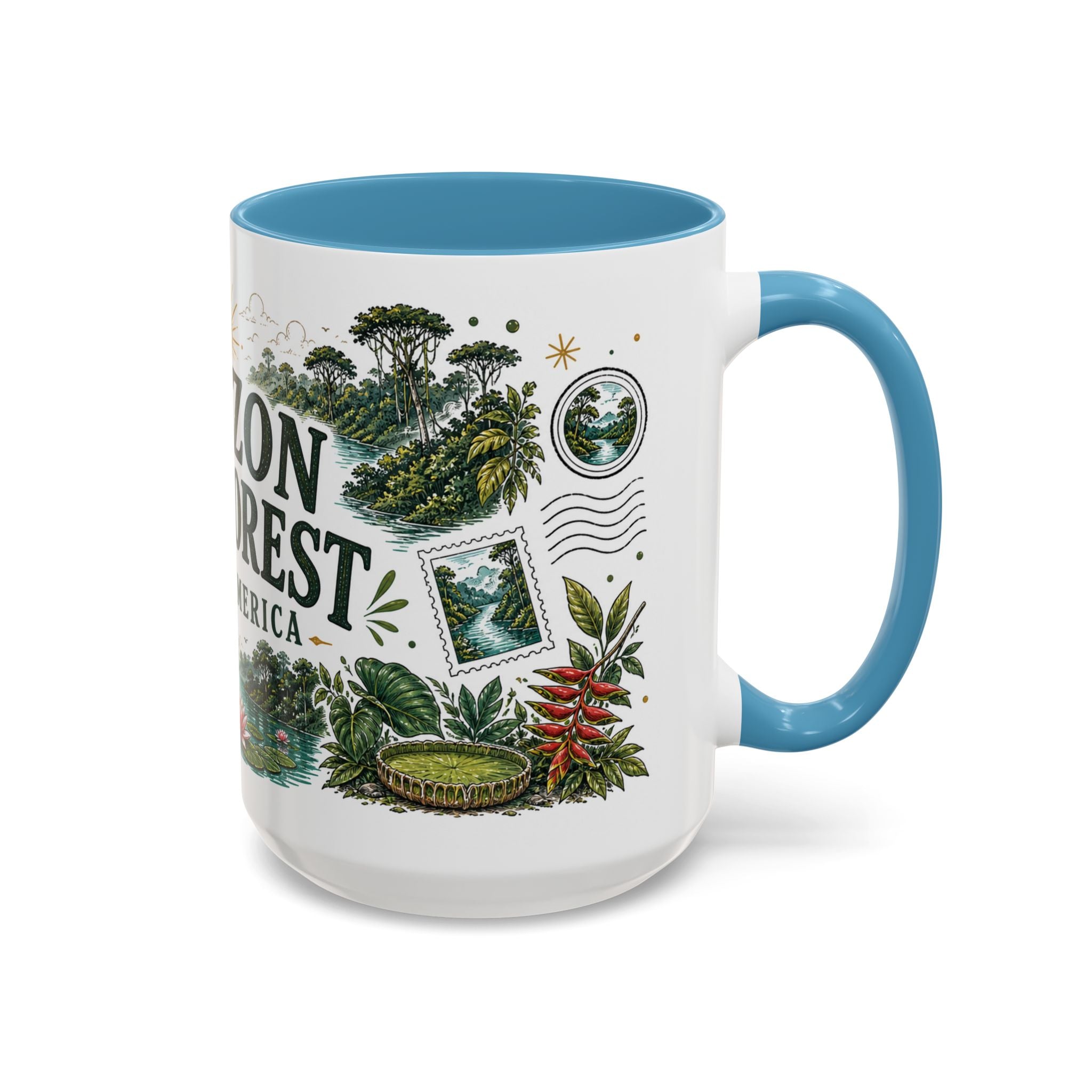 Amazon Rainforest Coffee Mug | Travel Destination Souvenir Gift | Accent Color Ceramic 11oz 15oz