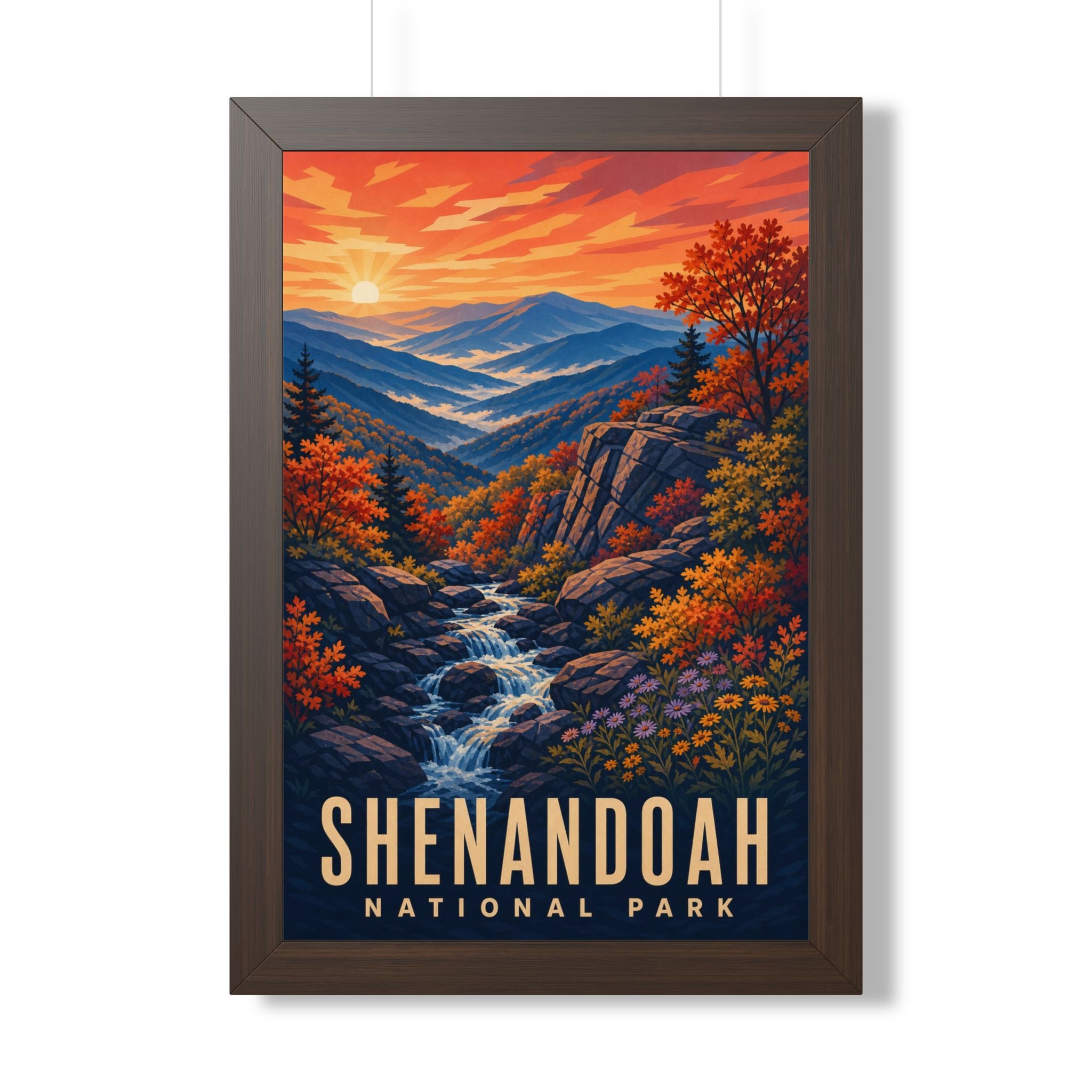 Shenandoah National Park Framed Poster | Vintage Travel Wall Art | Black Walnut White Frame | 16x24 20x30