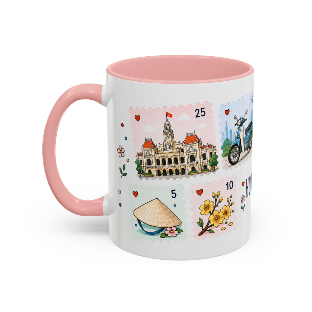Ho Chi Minh City Coffee Mug | Postage Stamp Collage Mug | Travel Souvenir Accent Cup 11oz 15oz