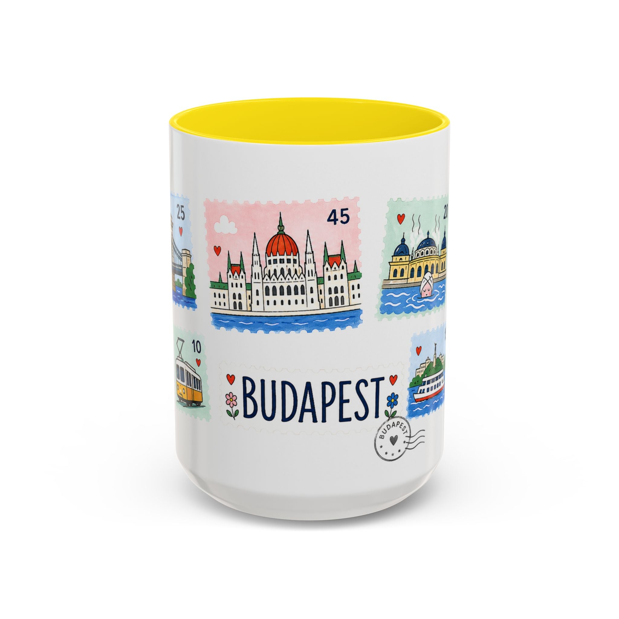Budapest Coffee Mug | Postage Stamp Collage Mug | Travel Souvenir Accent Cup 11oz 15oz