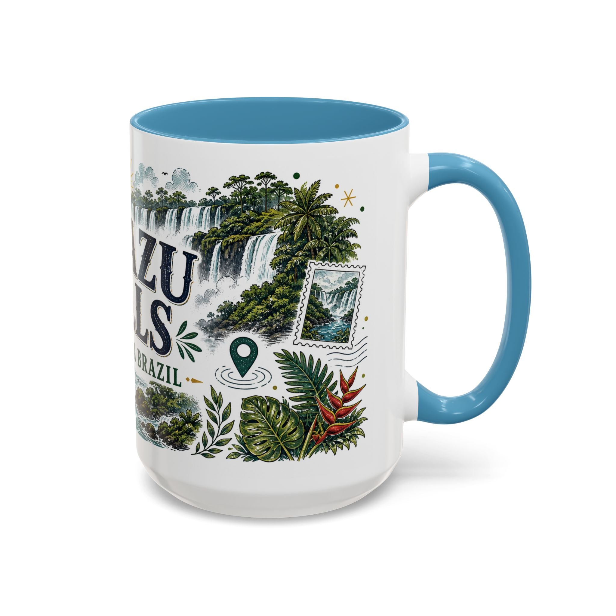 Iguazu Falls Coffee Mug | Travel Destination Souvenir Gift | Accent Color Ceramic 11oz 15oz