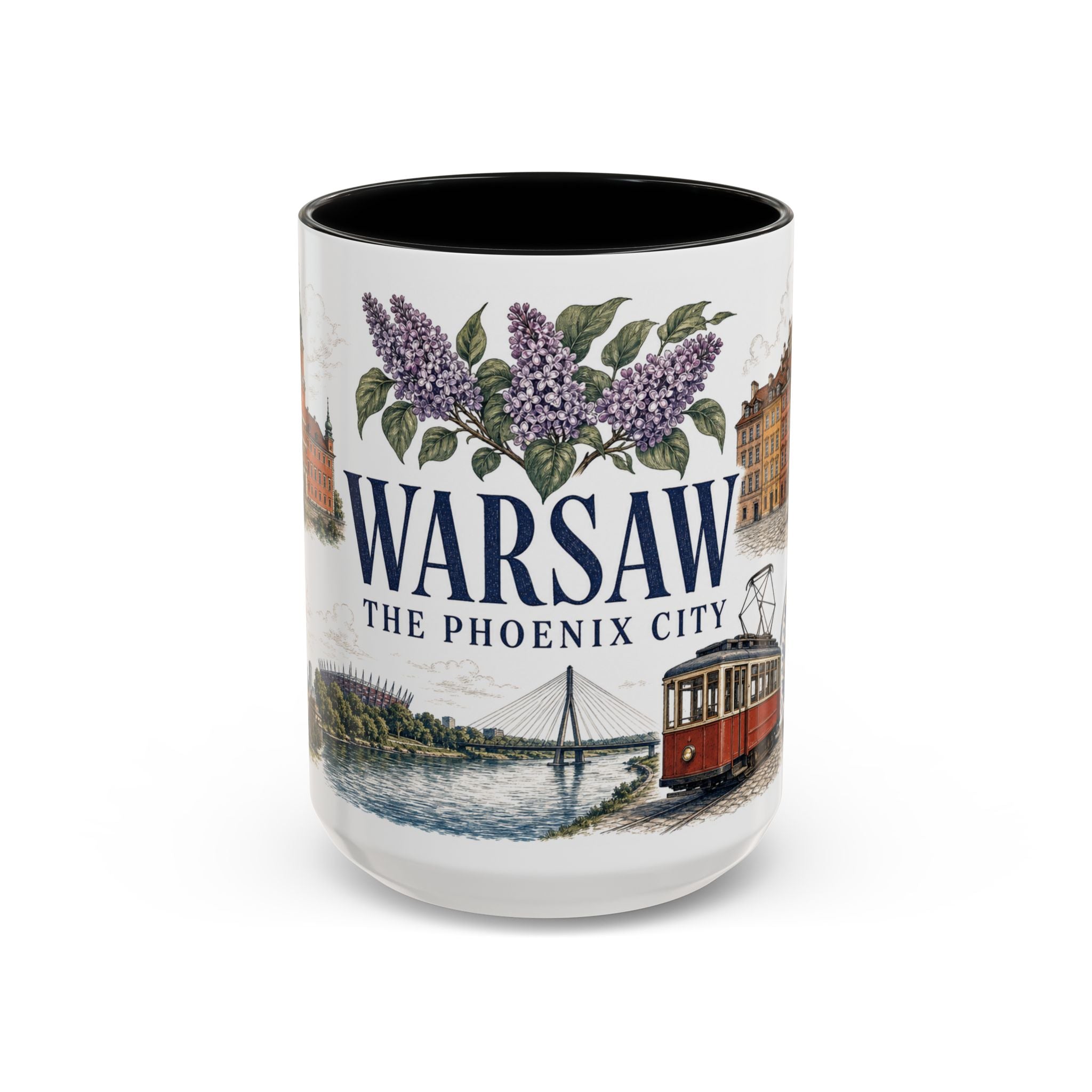 Warsaw Coffee Mug | Poland Travel Souvenir | Vintage Illustrated City Gift | 11 oz 15 oz Accent Mug