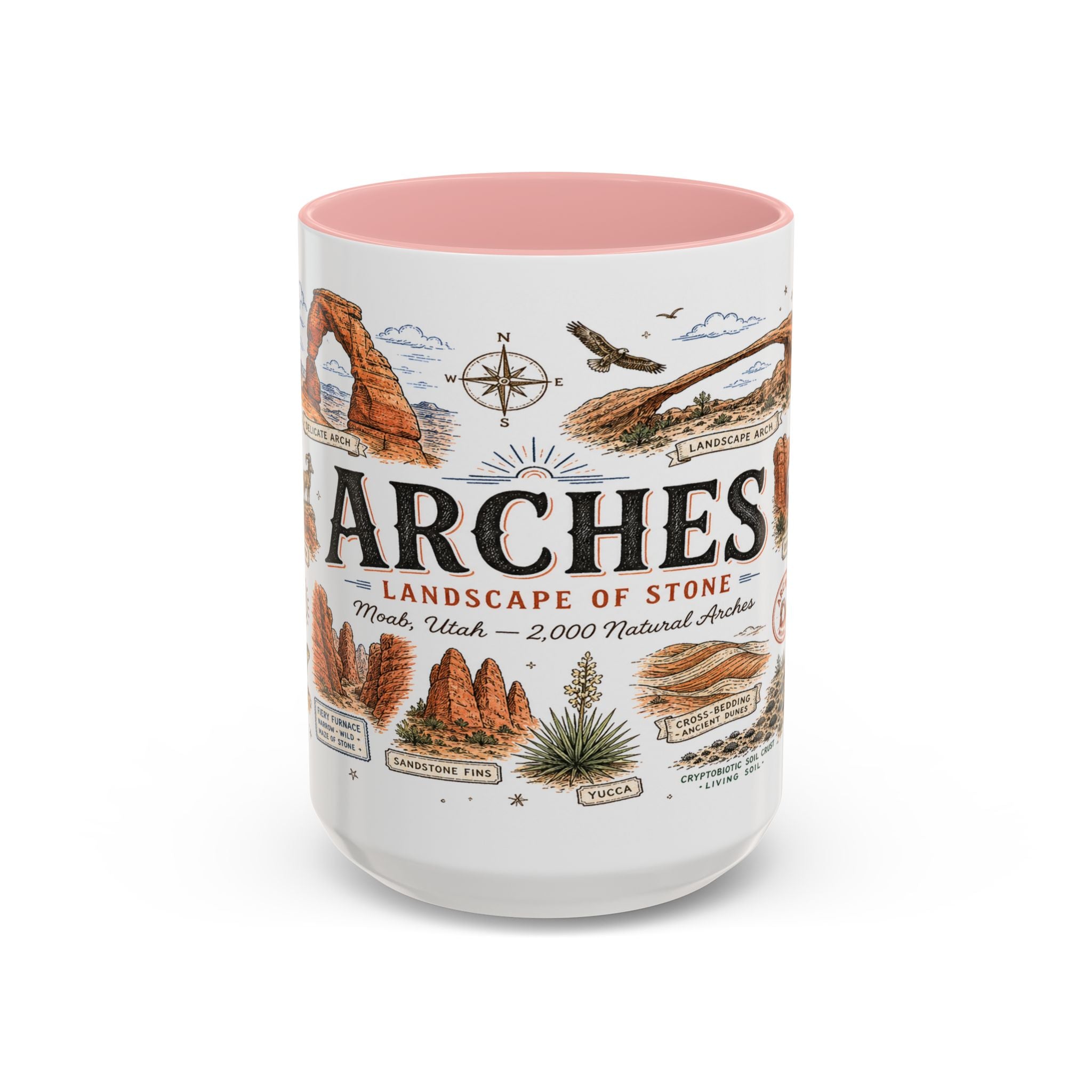 Arches Coffee Mug | National Park Hiking Utah Gift | Accent Color Ceramic 11oz 15oz